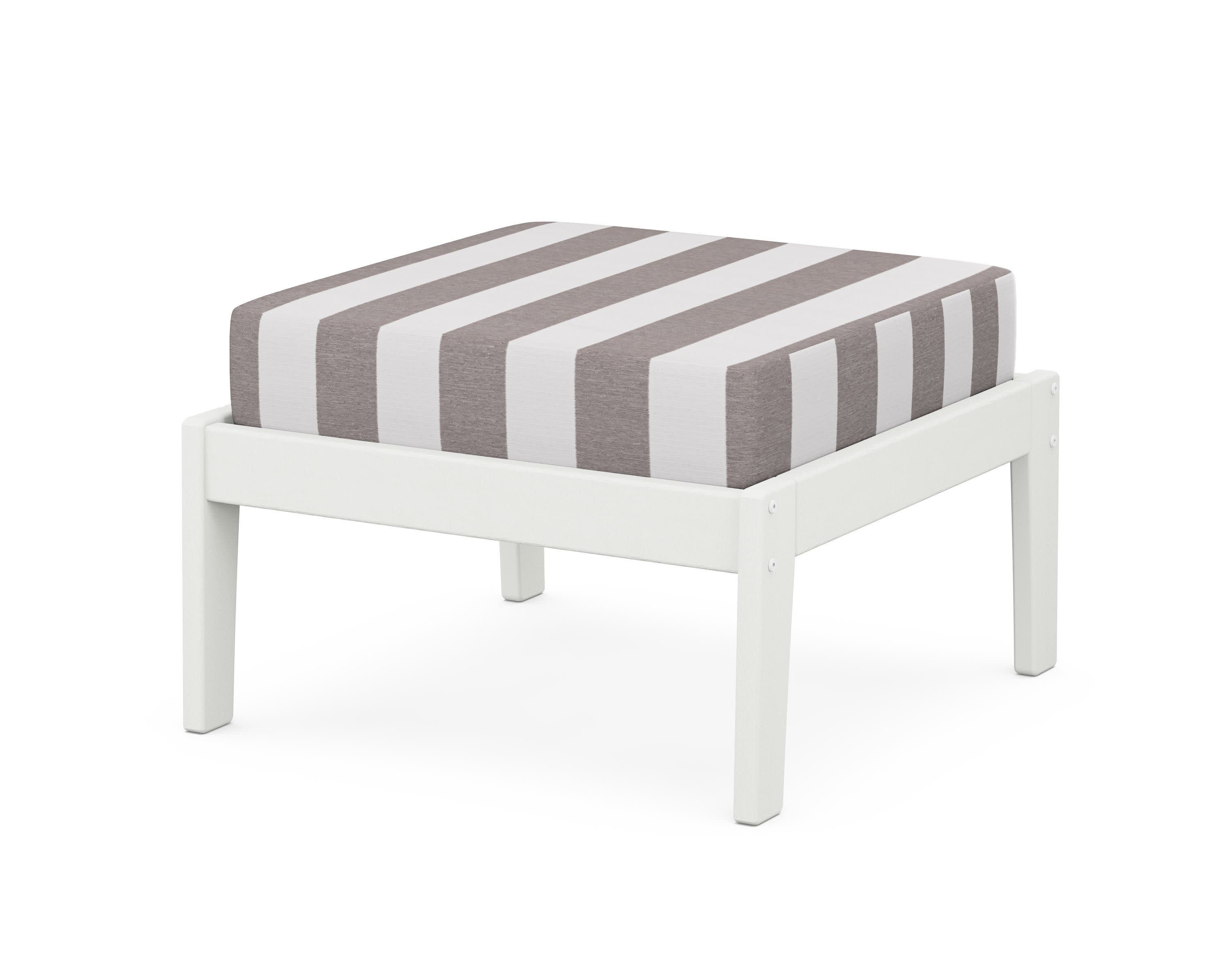 Deep Seating Ottoman in Vintage White / Cabana Stripe Grey Mist
