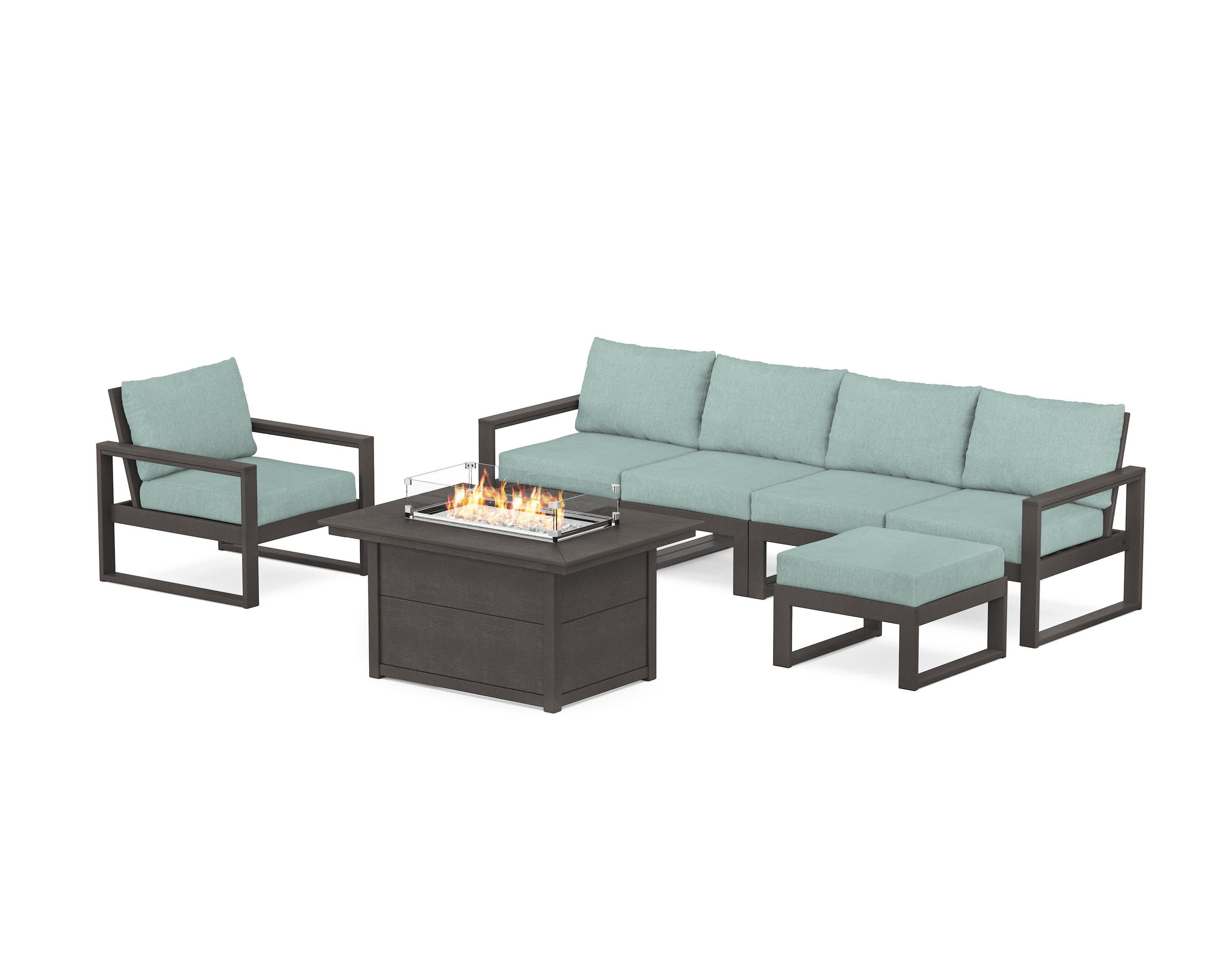 EDGE Sectional Lounge and Fire Pit Set in Vintage Coffee / Glacier Spa