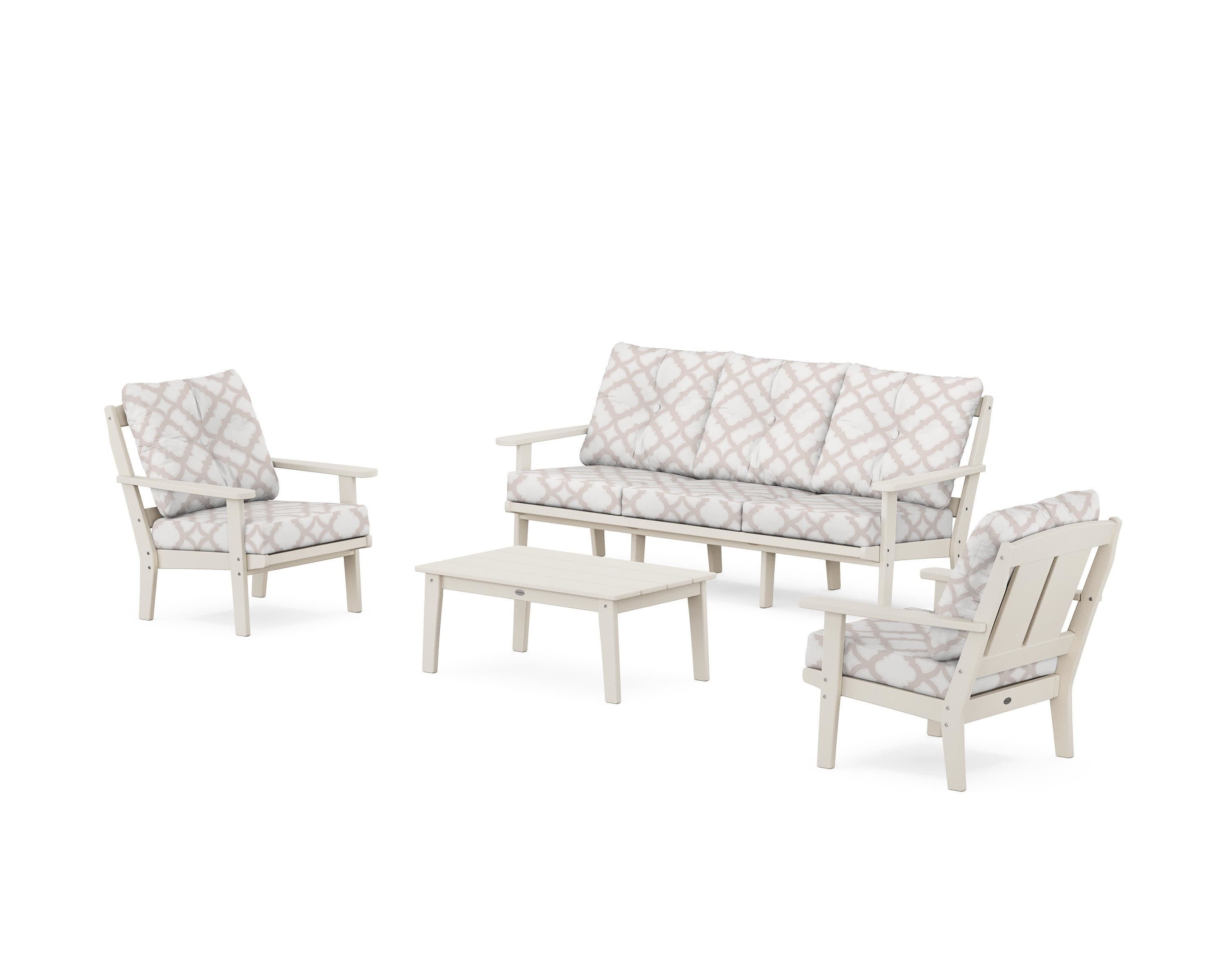Mission 4-Piece Deep Seating Set with Sofa in Sand / Trellis Dune Burlap