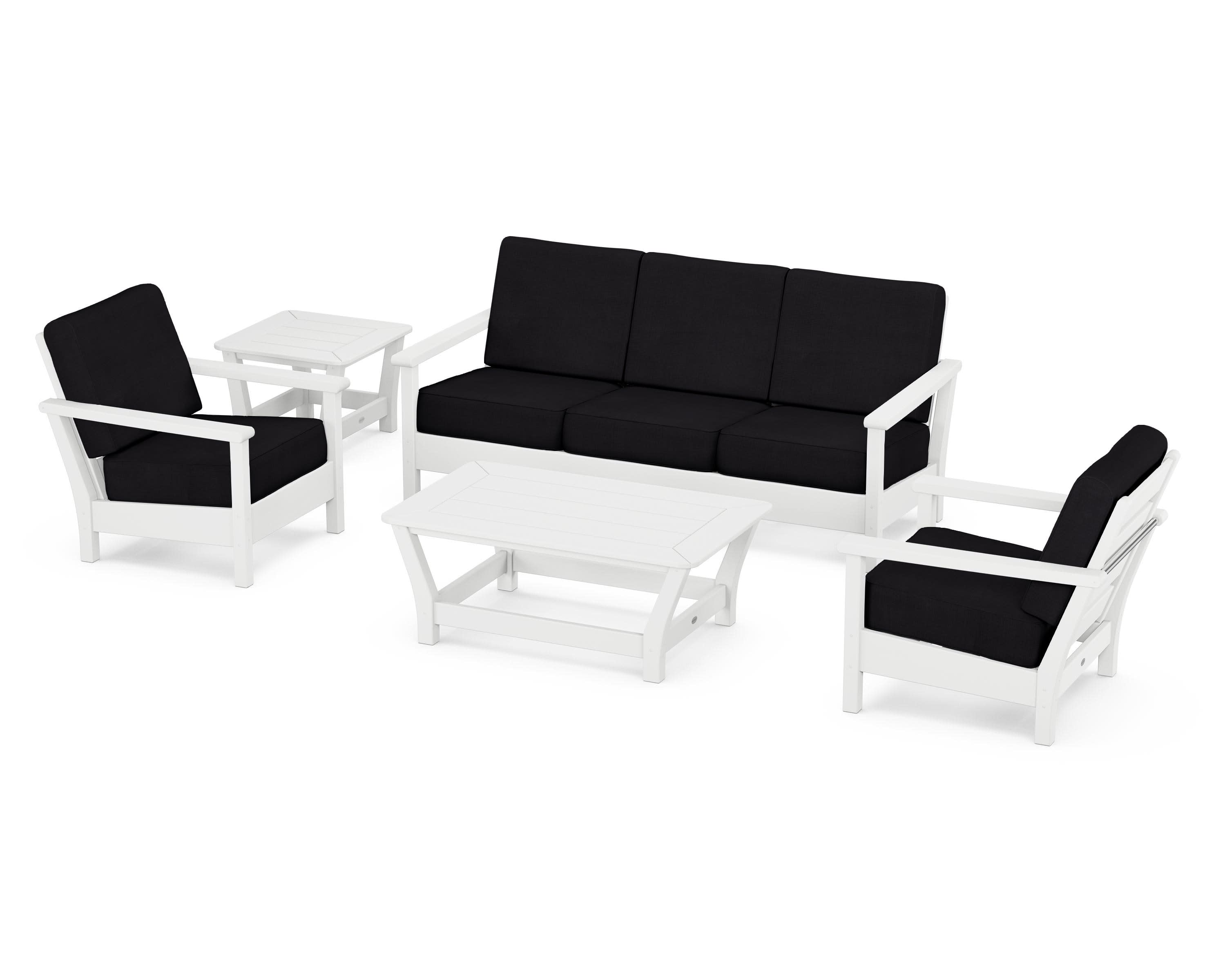 Harbour 5-Piece Deep Seating Set in White / Midnight Linen