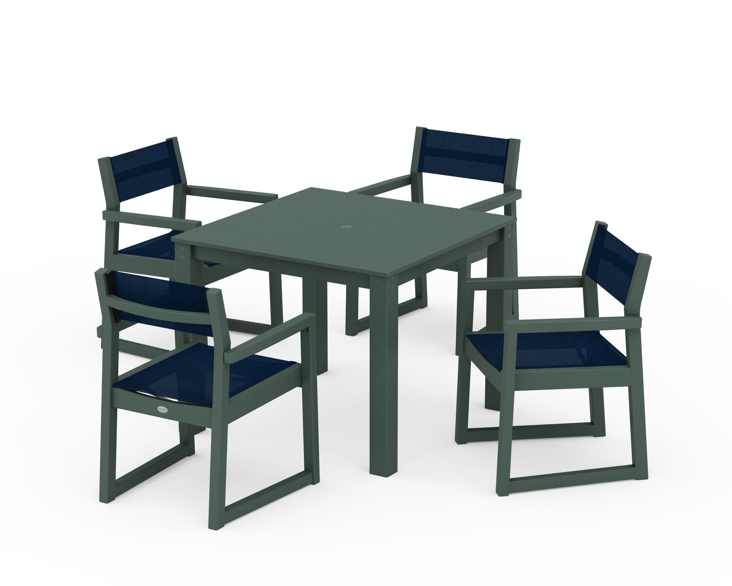 EDGE Sling Arm Chair 5-Piece Parsons Dining Set in Green / Navy Blue Sling