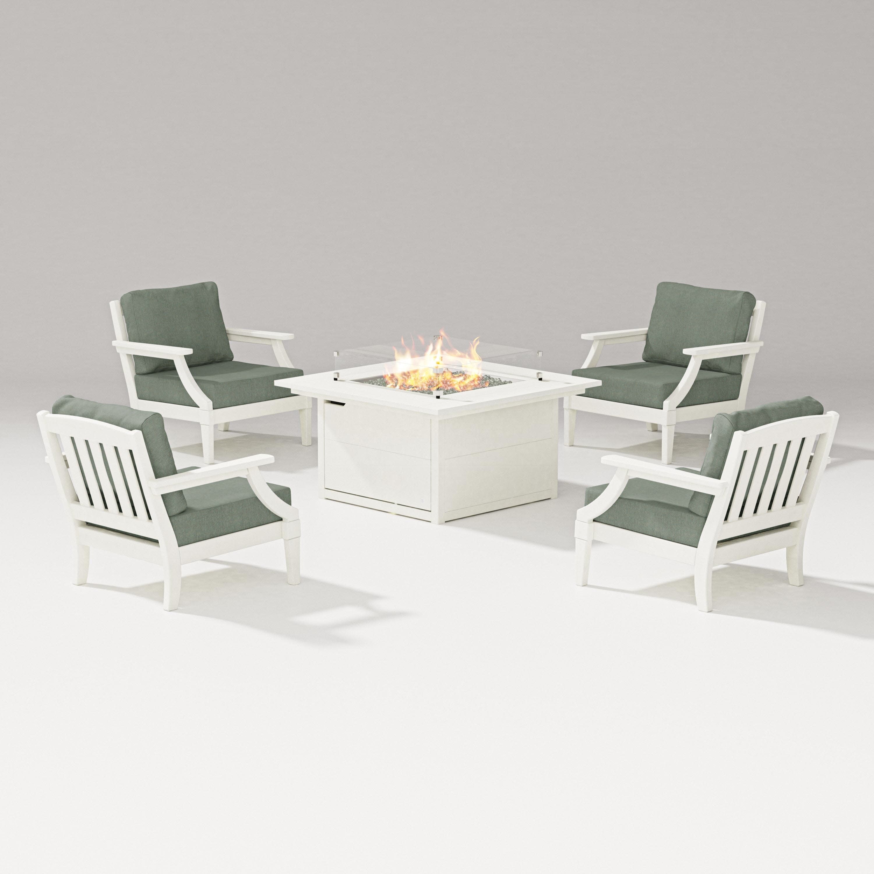 Estate 5-Piece Lounge Fire Table Set in Vintage White / Cast Sage