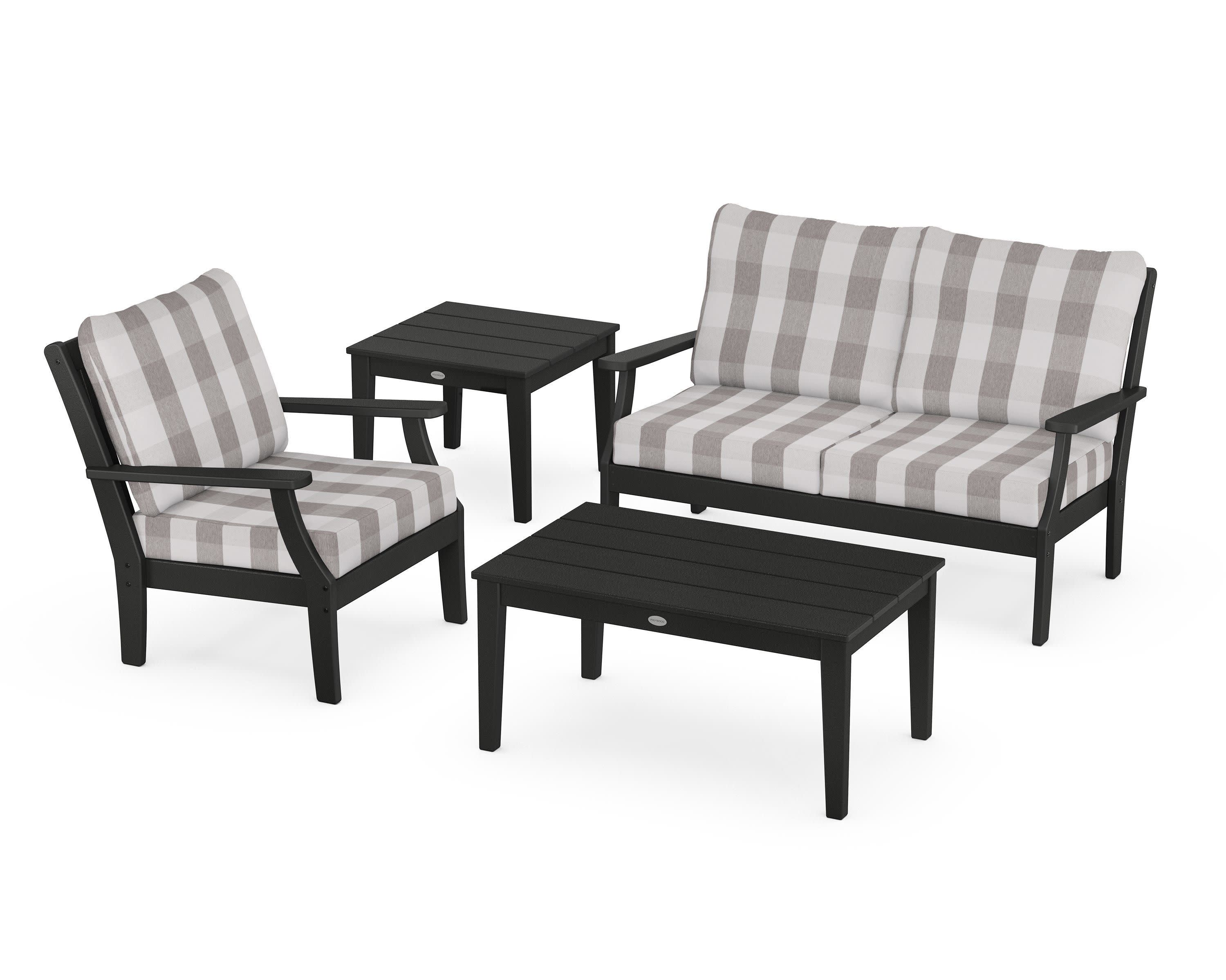 Braxton 4-Piece Deep Seating Set in Black / Buffalo Plaid Grey Mist