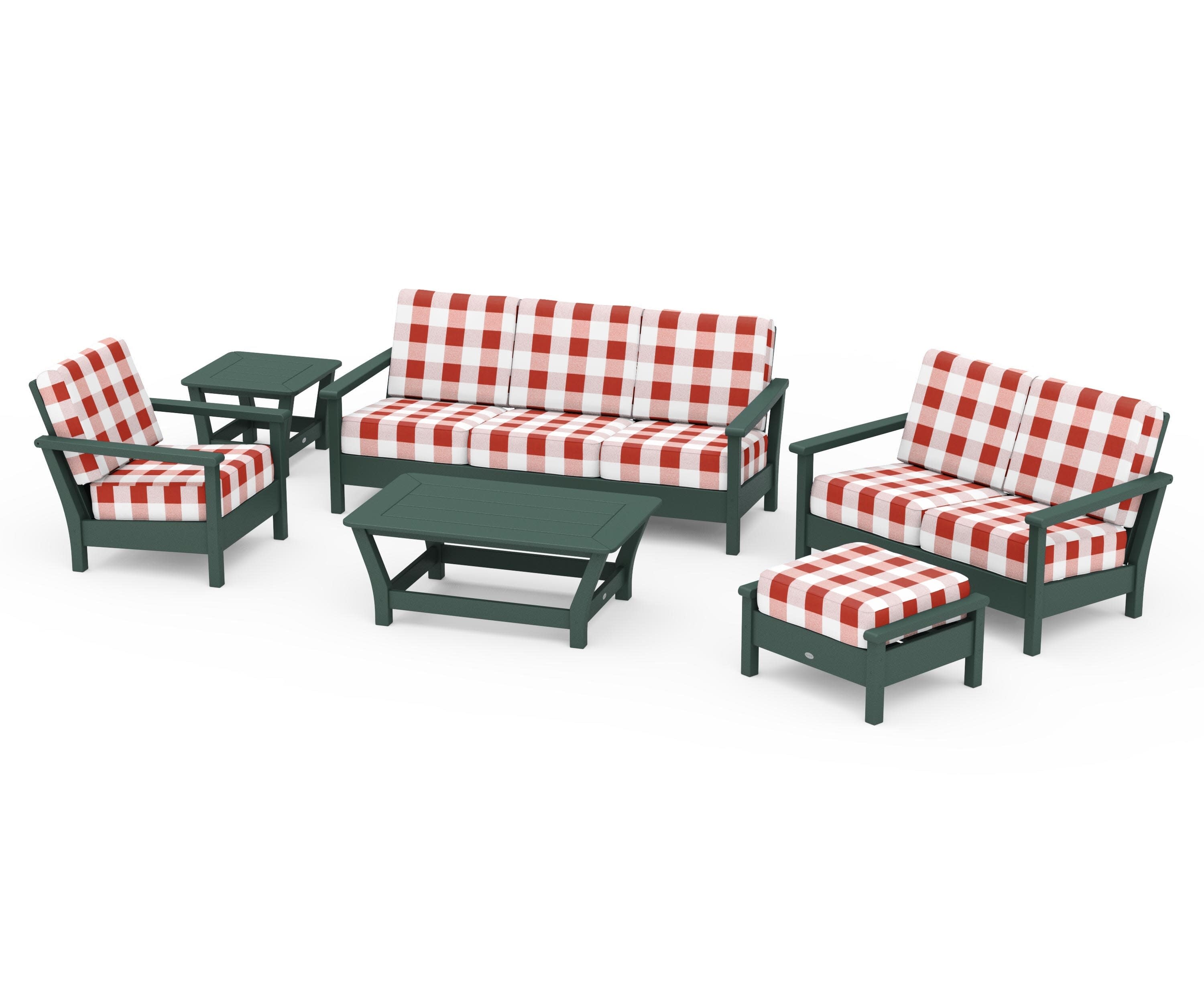 Harbour 6-Piece Outdoor Living Set in Green / Buffalo Plaid Crimson