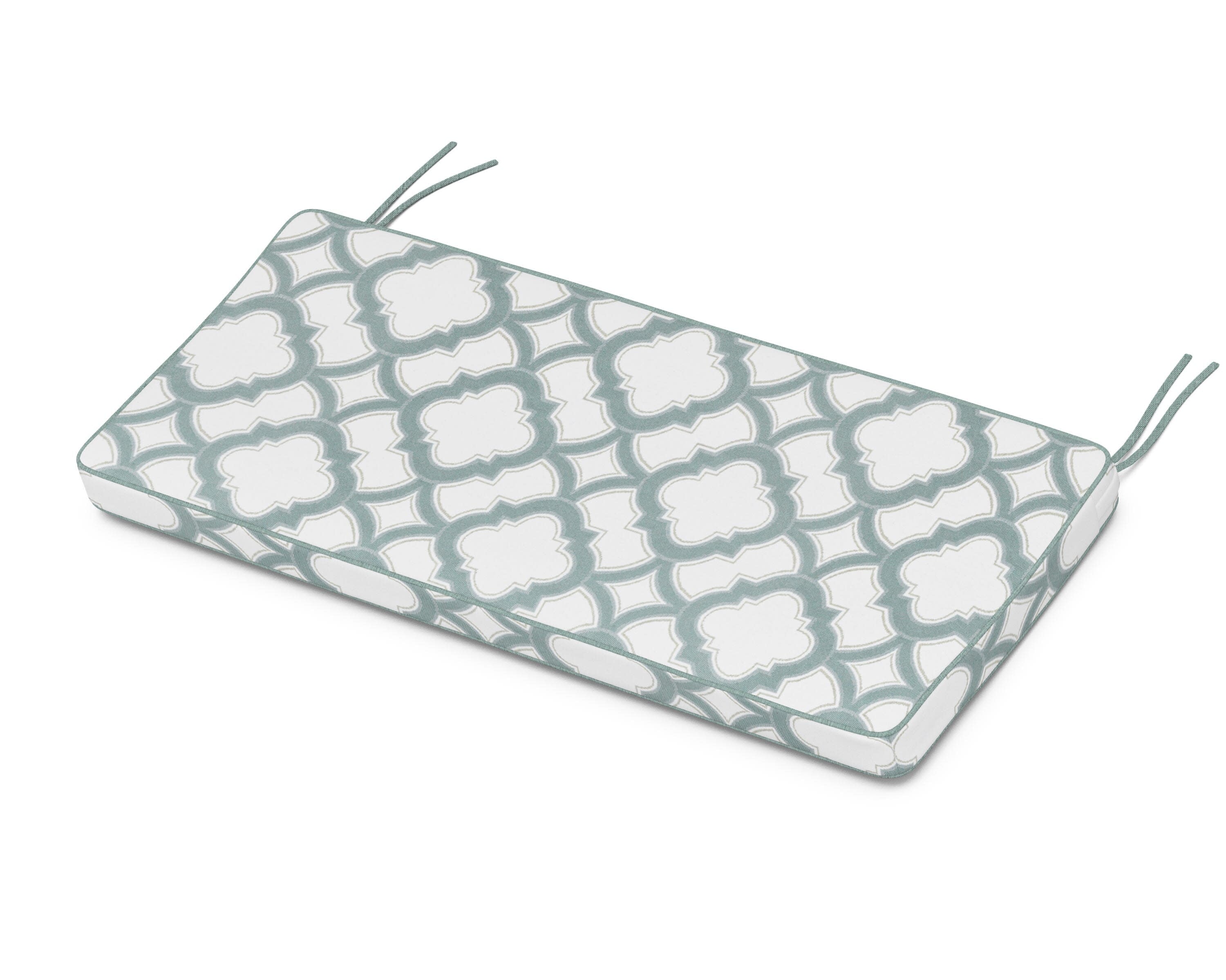 Chinoiserie Bench Seat Cushion in Trellis Glacier Spa