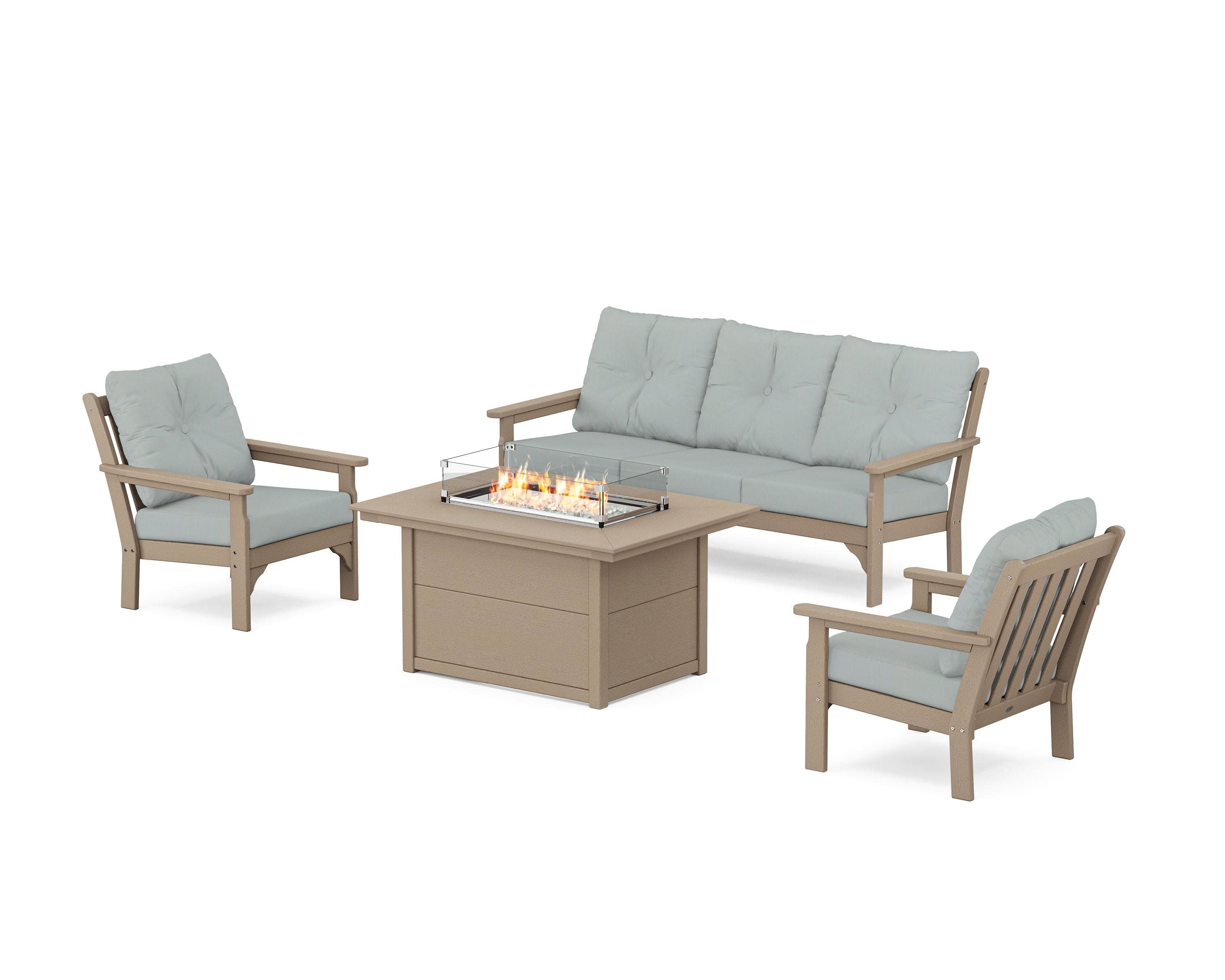 Vineyard Deep Seating Fire Pit Table Set in Vintage Sahara / Spa