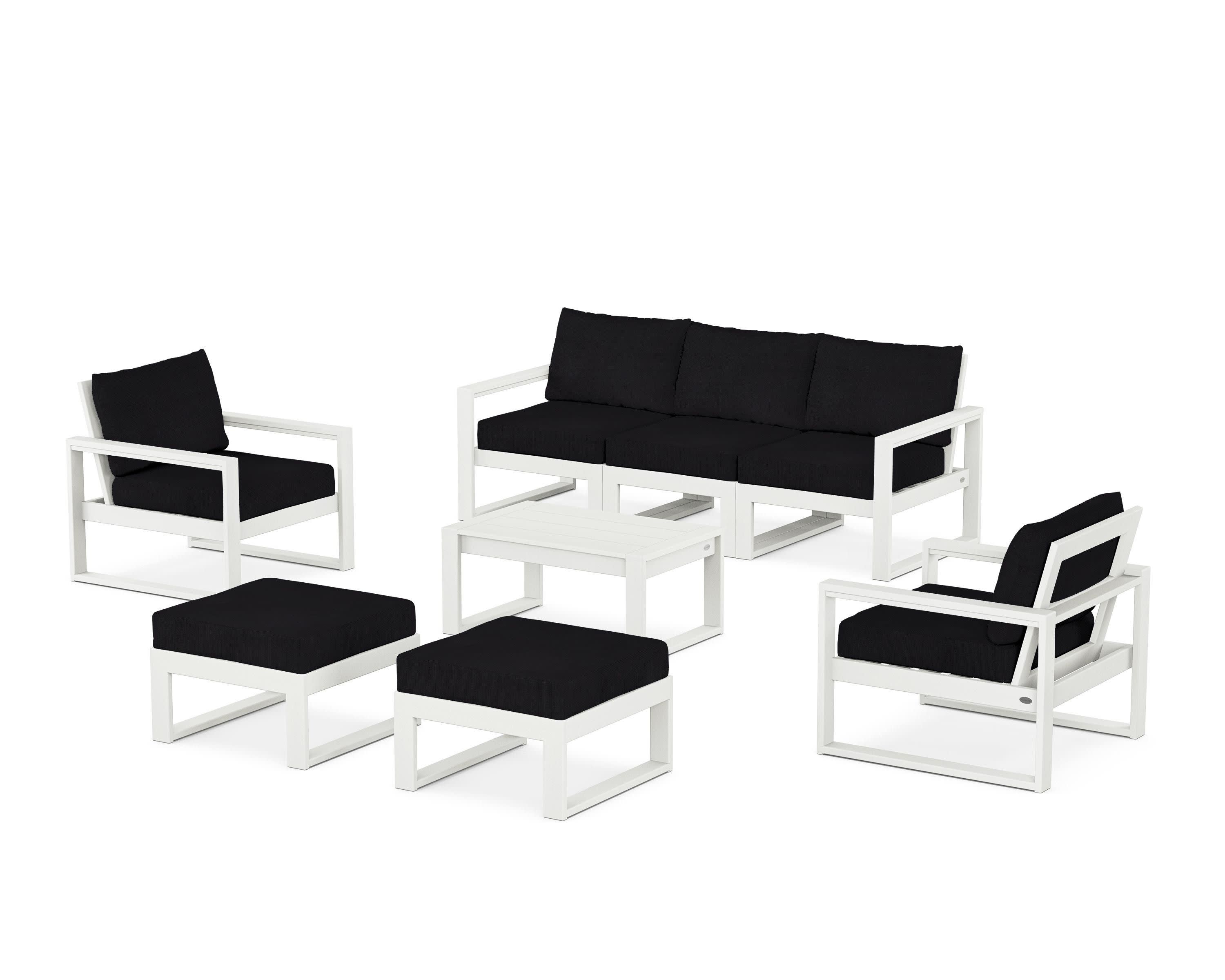EDGE Sectional 8-Piece Lounge Sofa Set in Vintage White / Midnight Linen