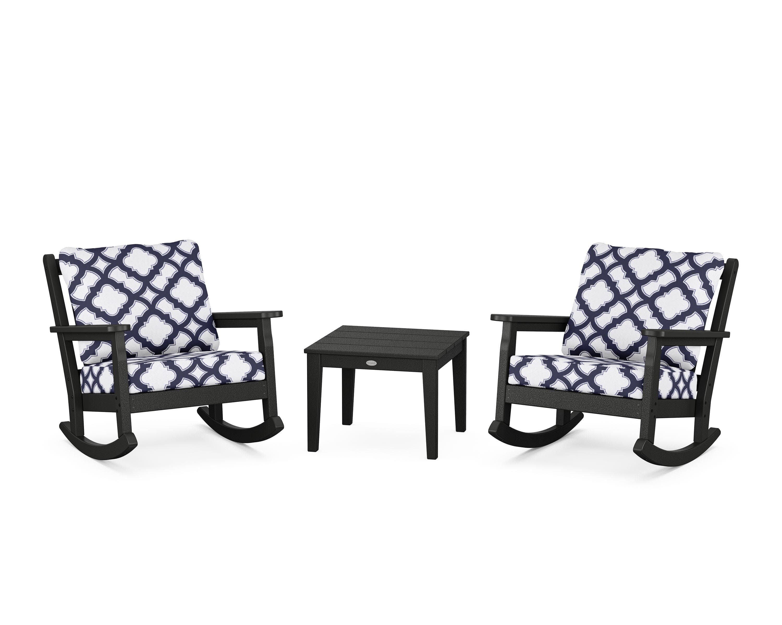Chippendale 3-Piece Deep Seating Rocker Set in Black / Trellis Navy