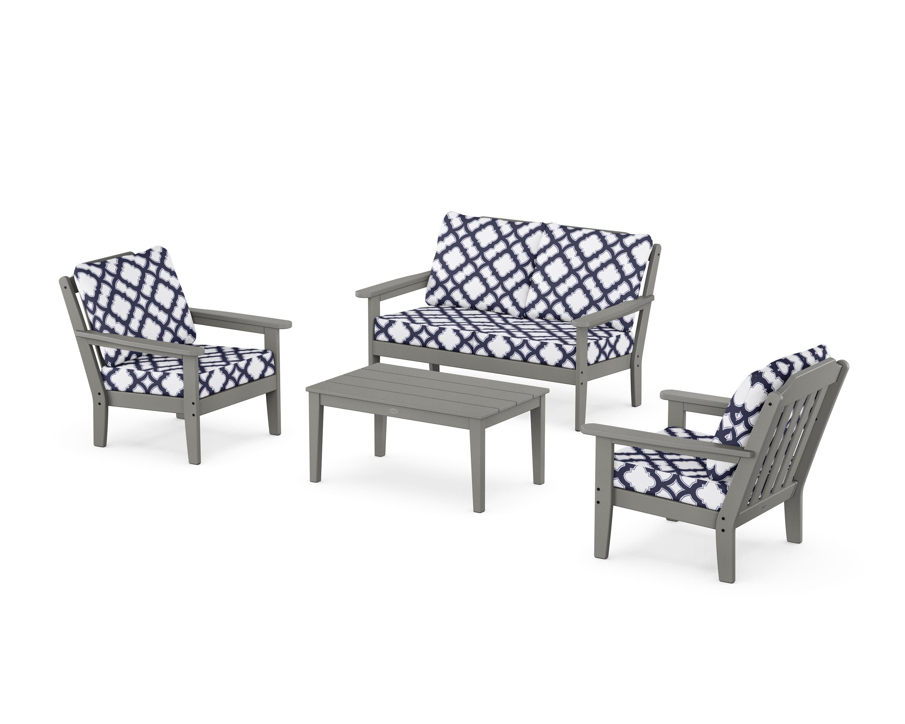 Cottage 4-Piece Deep Seating Set with Loveseat in Slate Grey / Trellis Navy