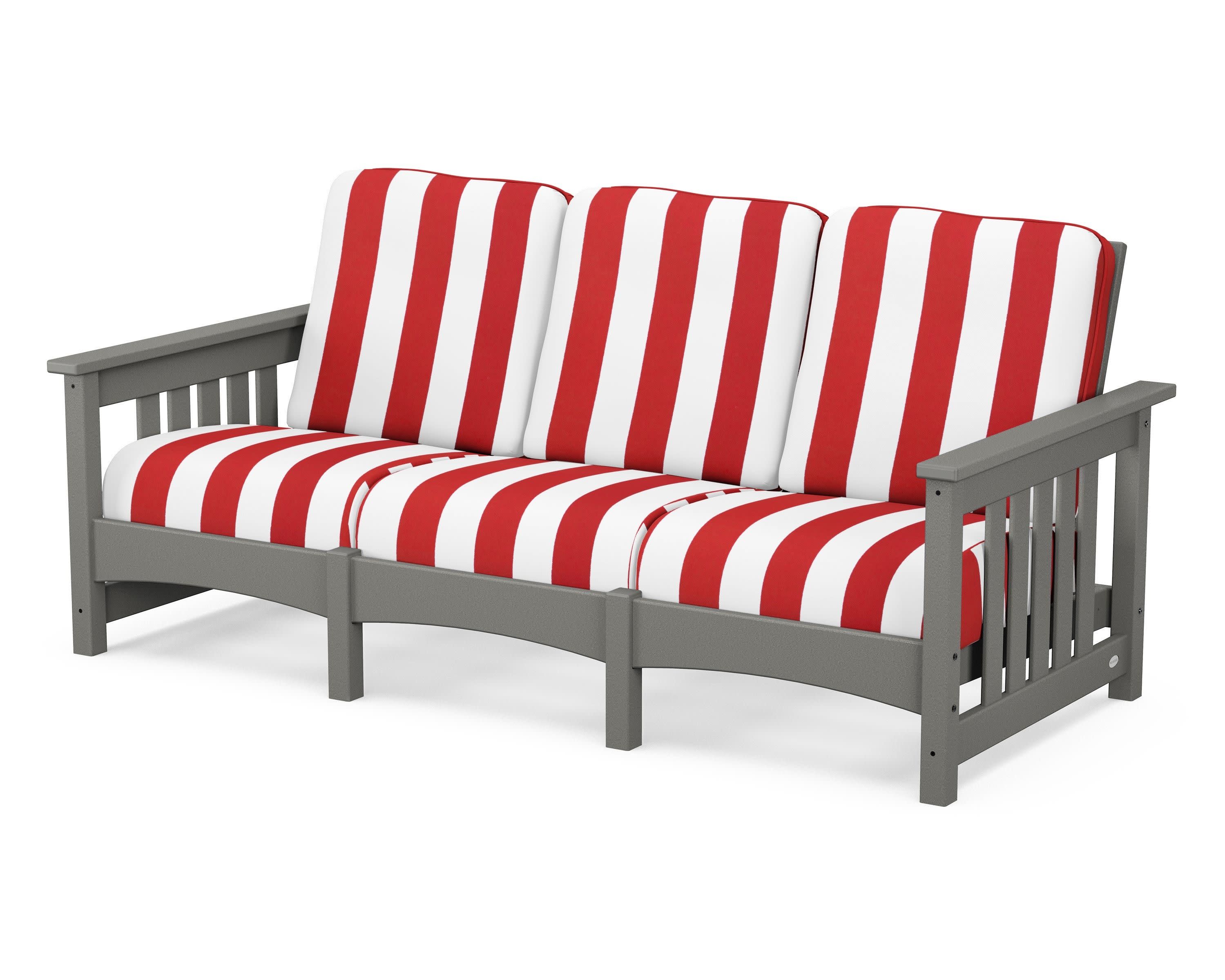 Club Mission Sofa in Slate Grey / Cabana Stripe Crimson