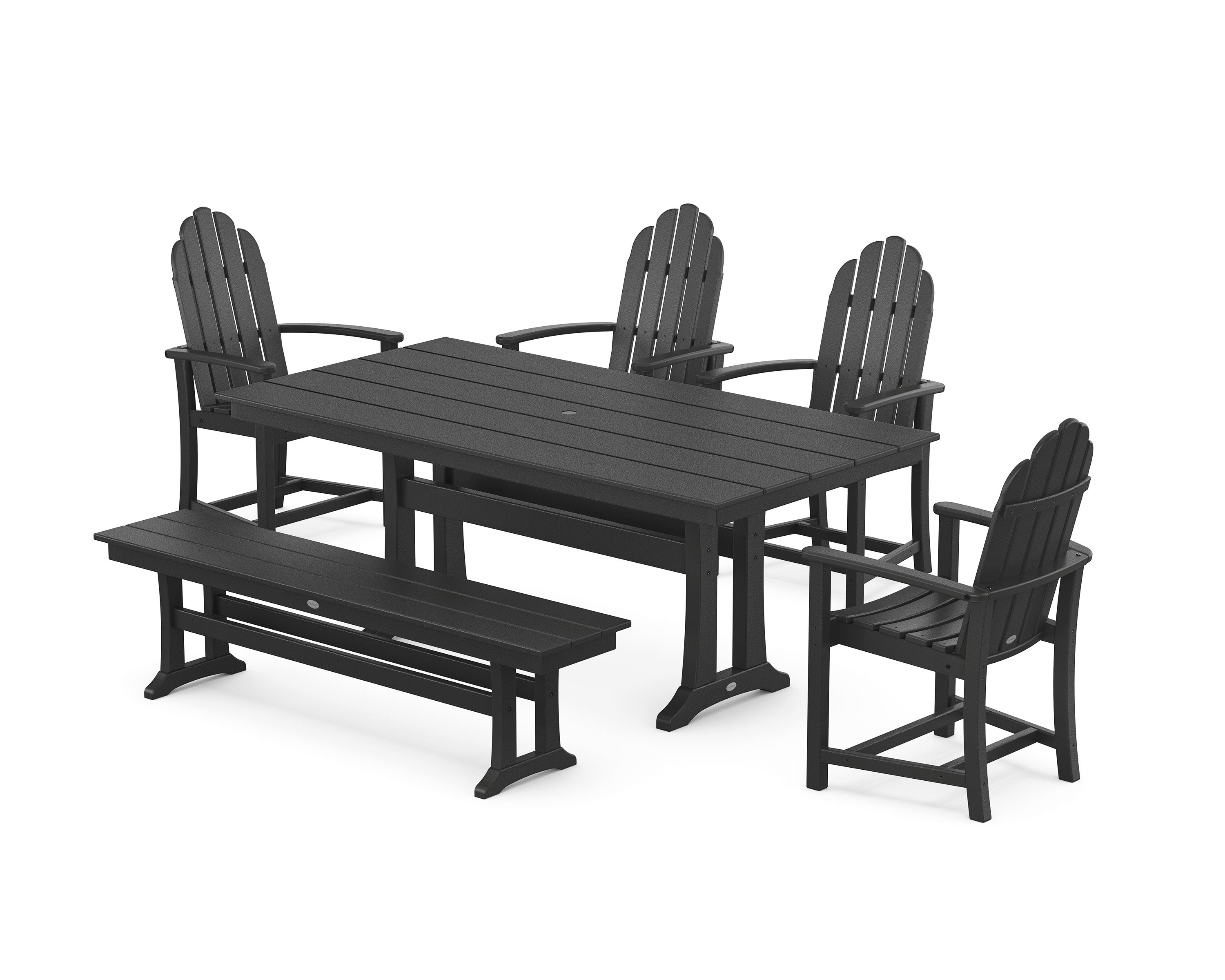 Classic Adirondack 6-Piece Farmhouse Dining Set with Trestle Legs and Bench in Black