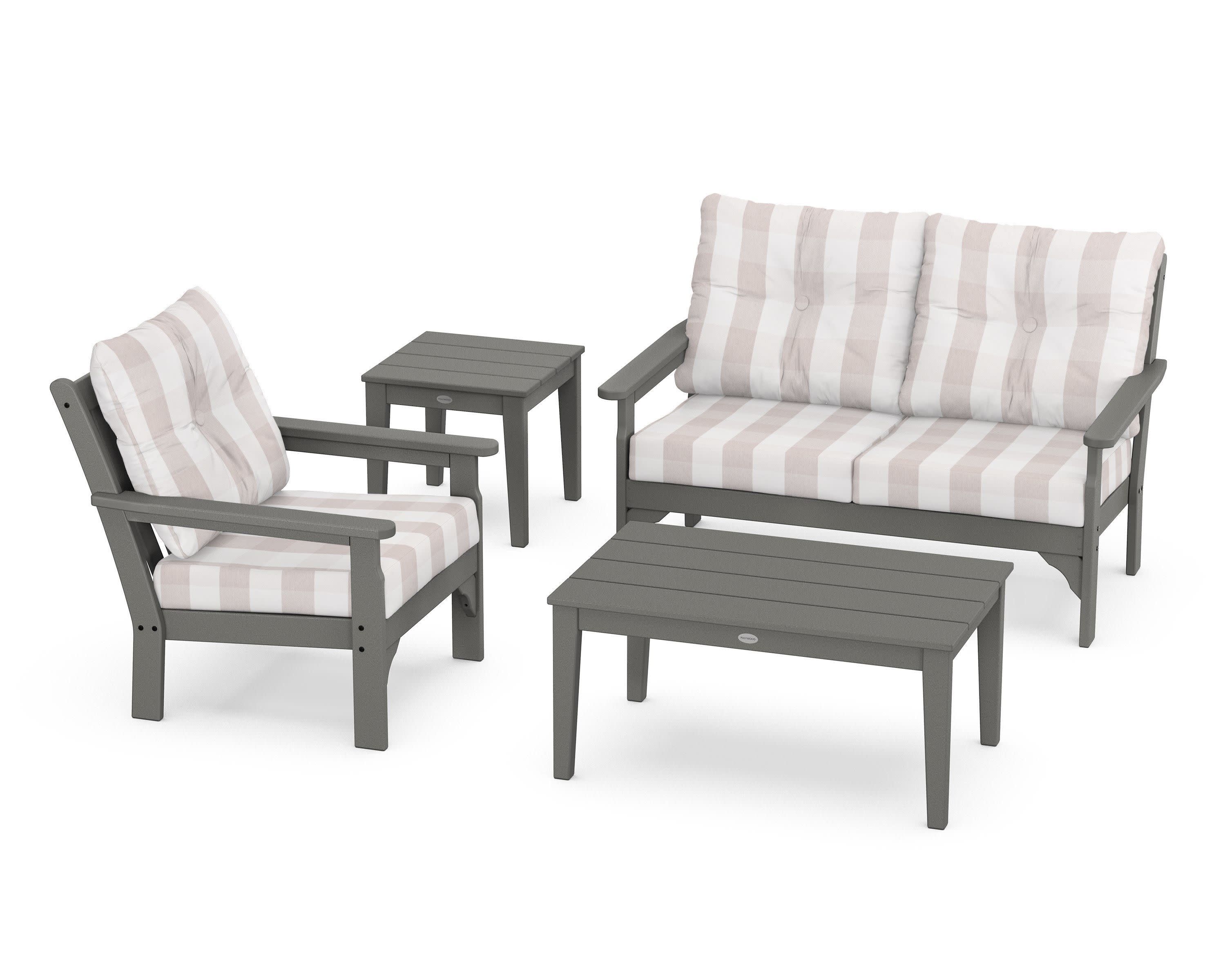 Vineyard 4-Piece Deep Seating Set in Slate Grey / Buffalo Plaid Dune Burlap