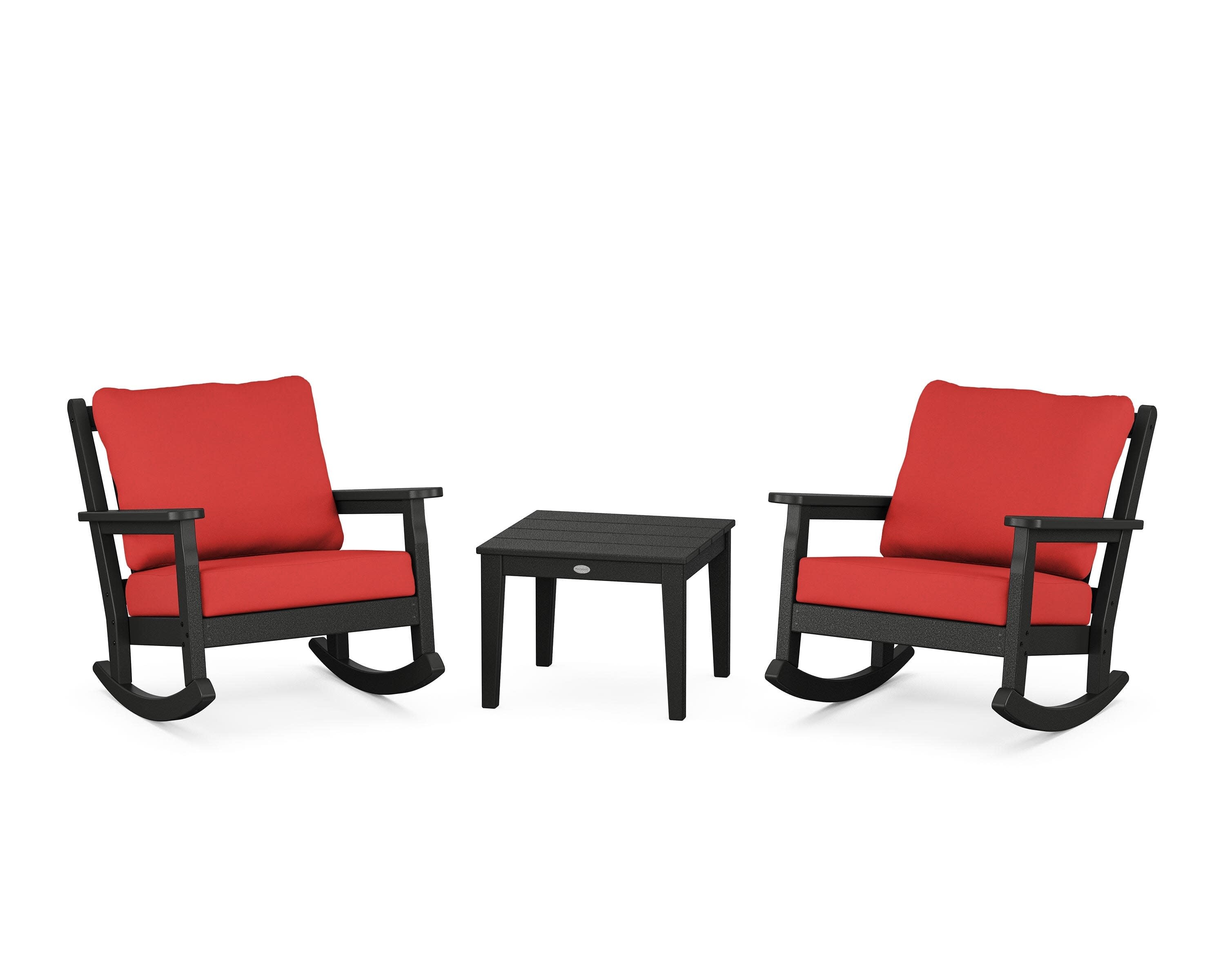 Chippendale 3-Piece Deep Seating Rocker Set in Black / Crimson Linen