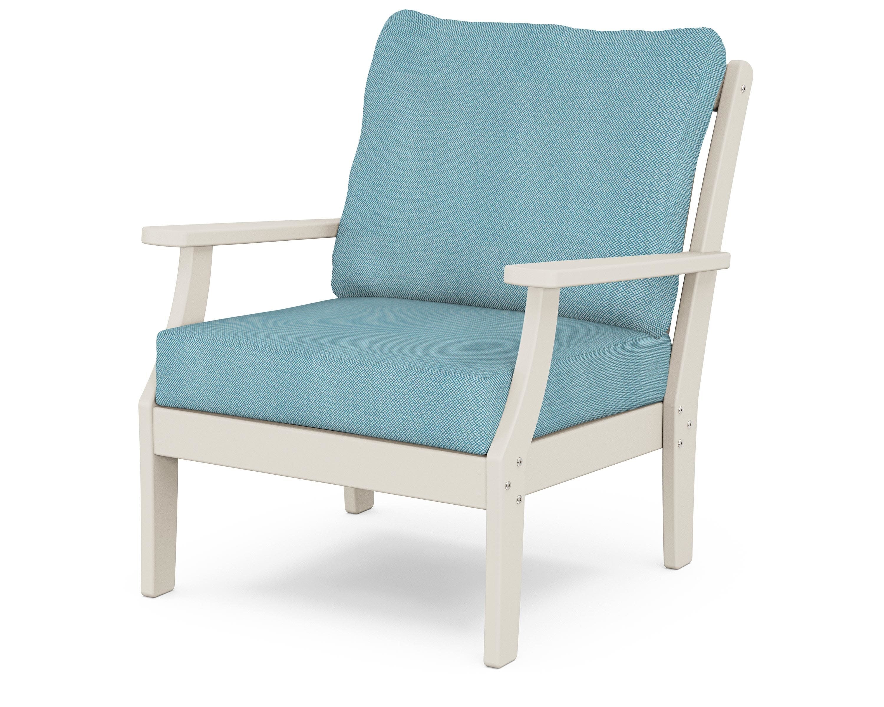 Braxton Deep Seating Chair in Sand / Lattice Sky Blue