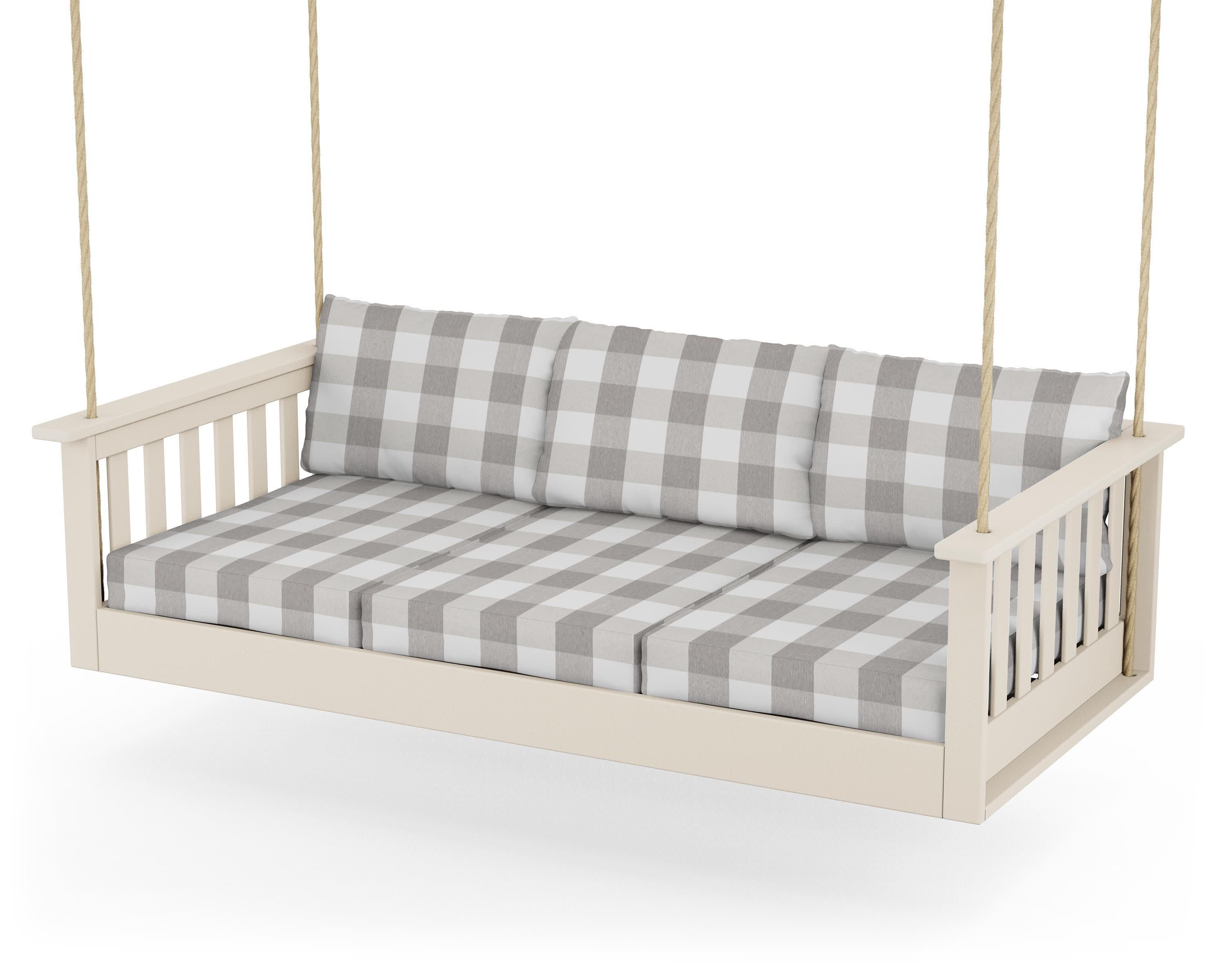 Vineyard Daybed Swing in Sand / Buffalo Plaid Grey Mist