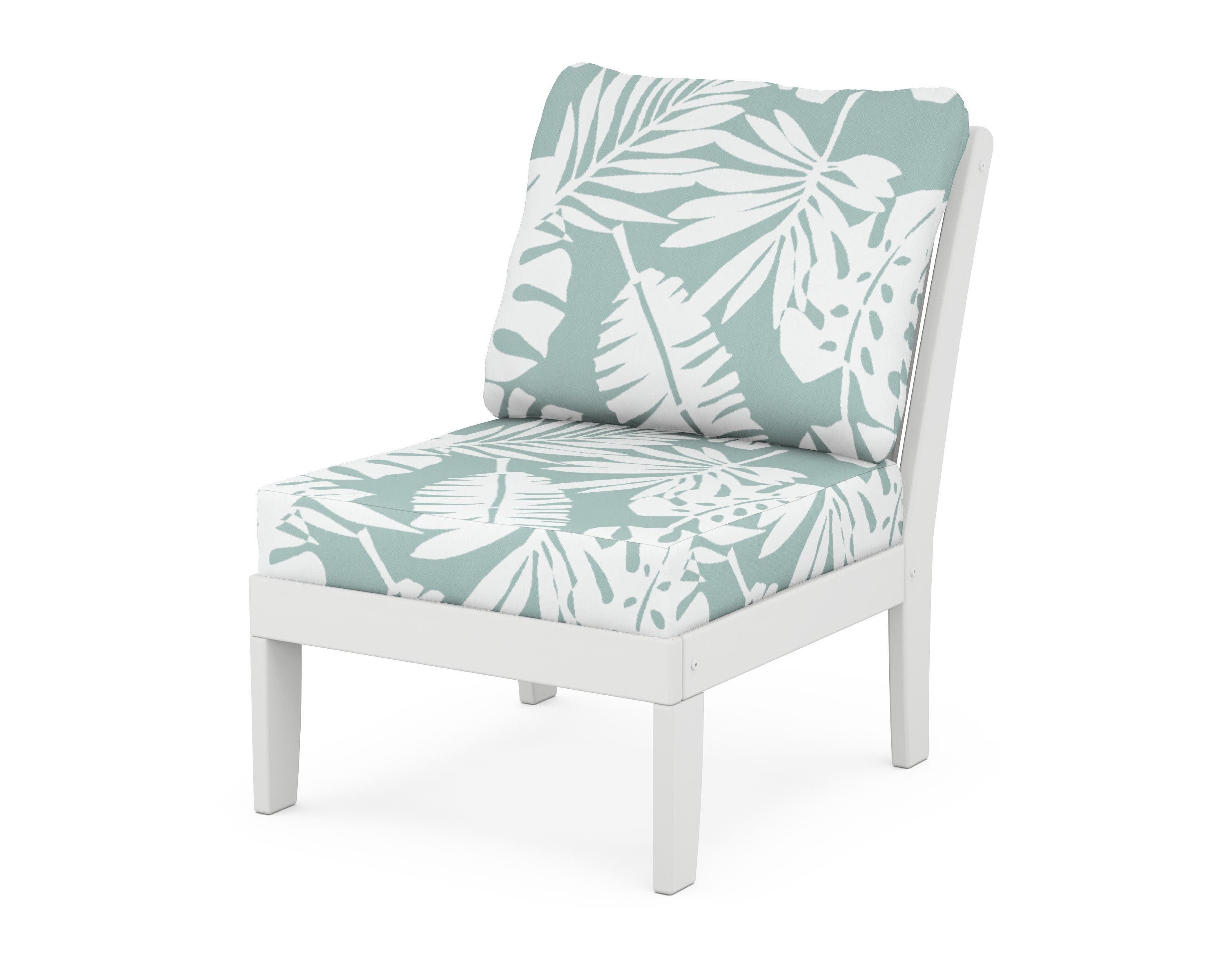Braxton Modular Armless Chair in White / Leaf Glacier Spa