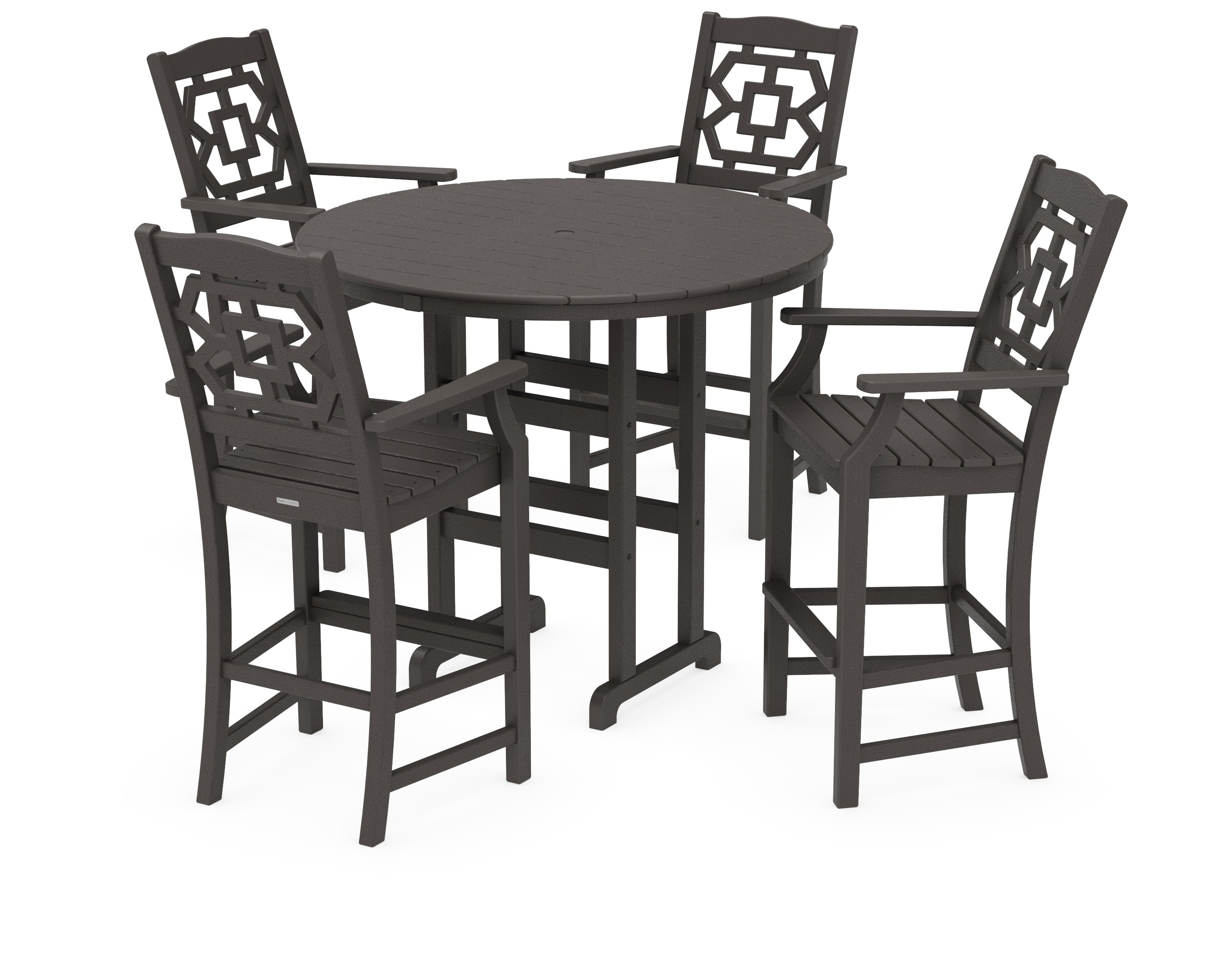 Chinoiserie 5-Piece Round Farmhouse Bar Set in Vintage Coffee
