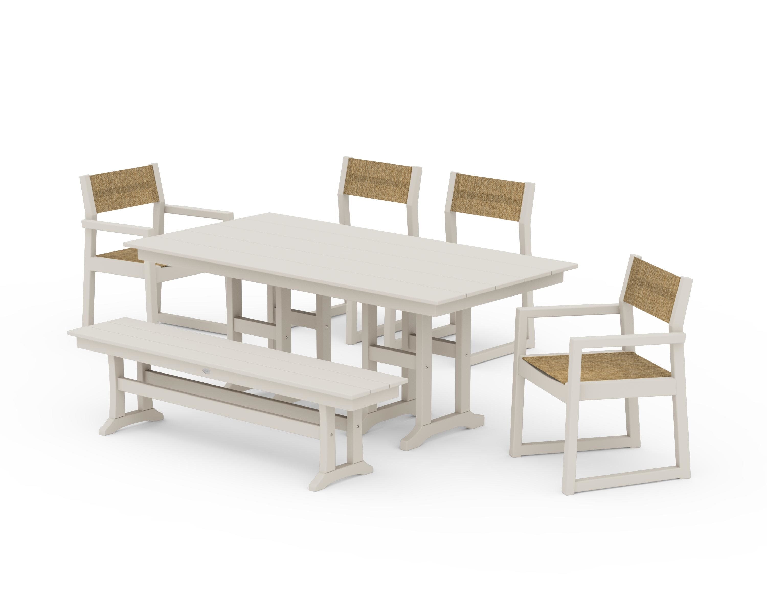 EDGE Sling 6-Piece Farmhouse Dining Set in Sand / Burlap Sling