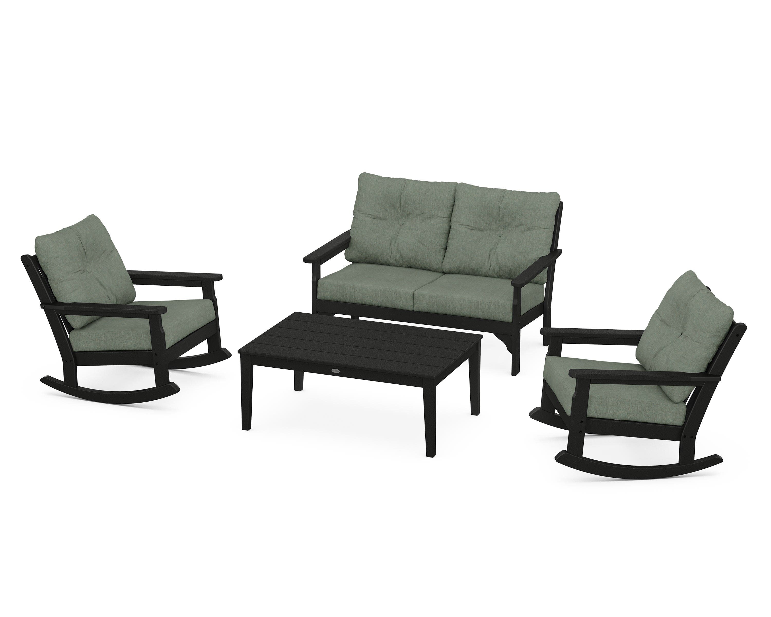 Vineyard 4-Piece Deep Seating Rocking Chair Set in Black / Cast Sage