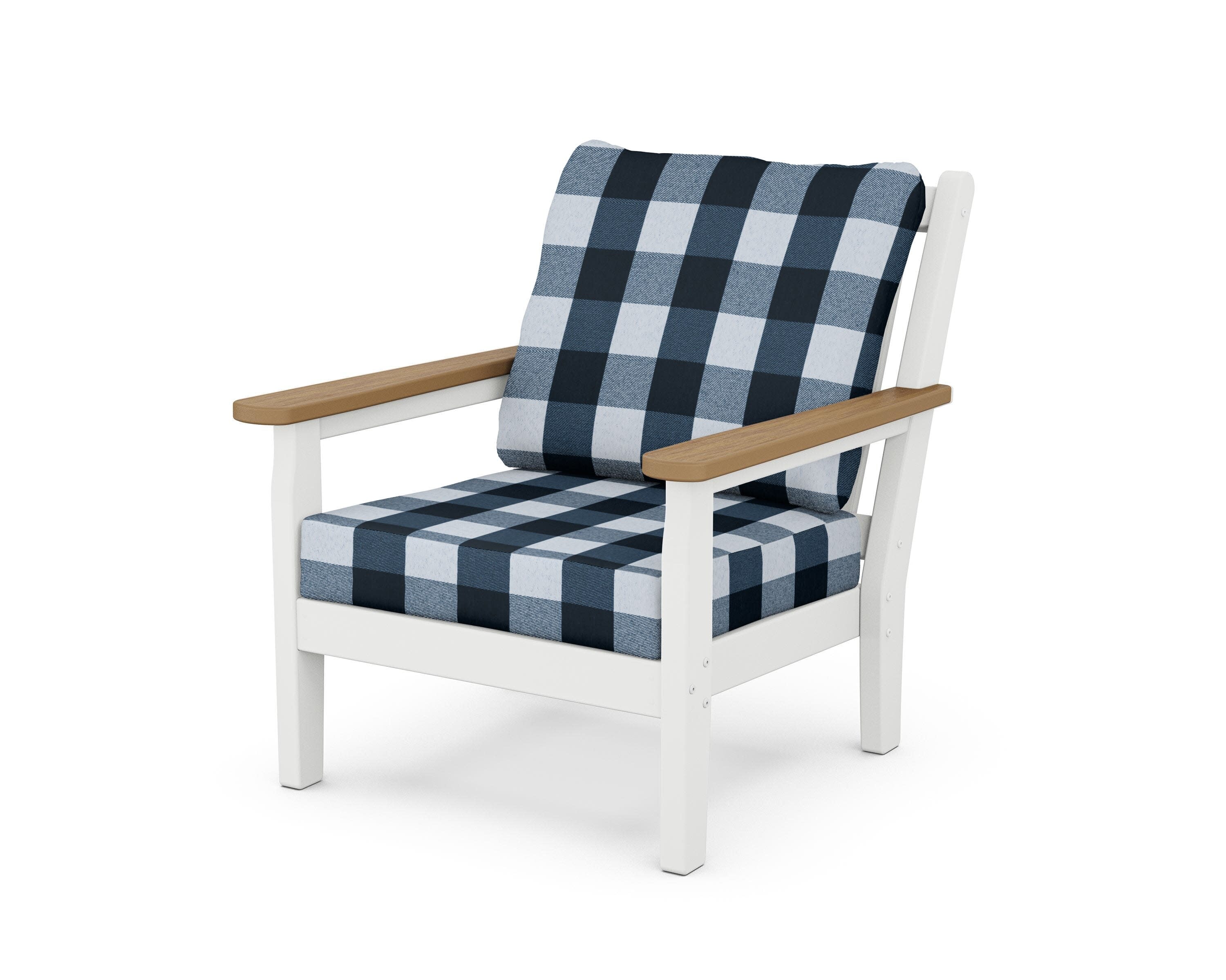 Chippendale Deep Seating Chair in White / Natural / Buffalo Plaid Marine Indigo