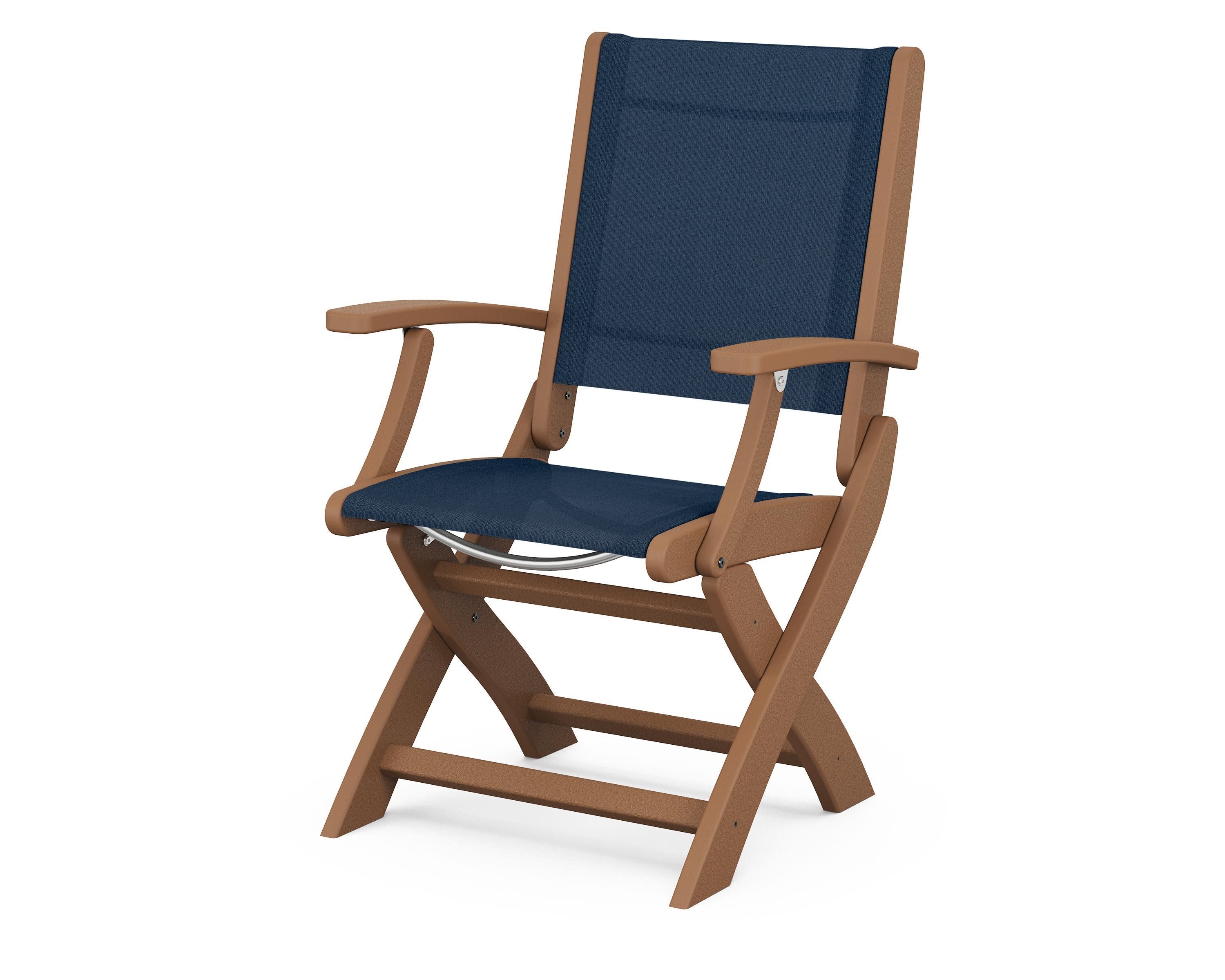 Coastal Folding Chair in Teak / Navy Blue Sling