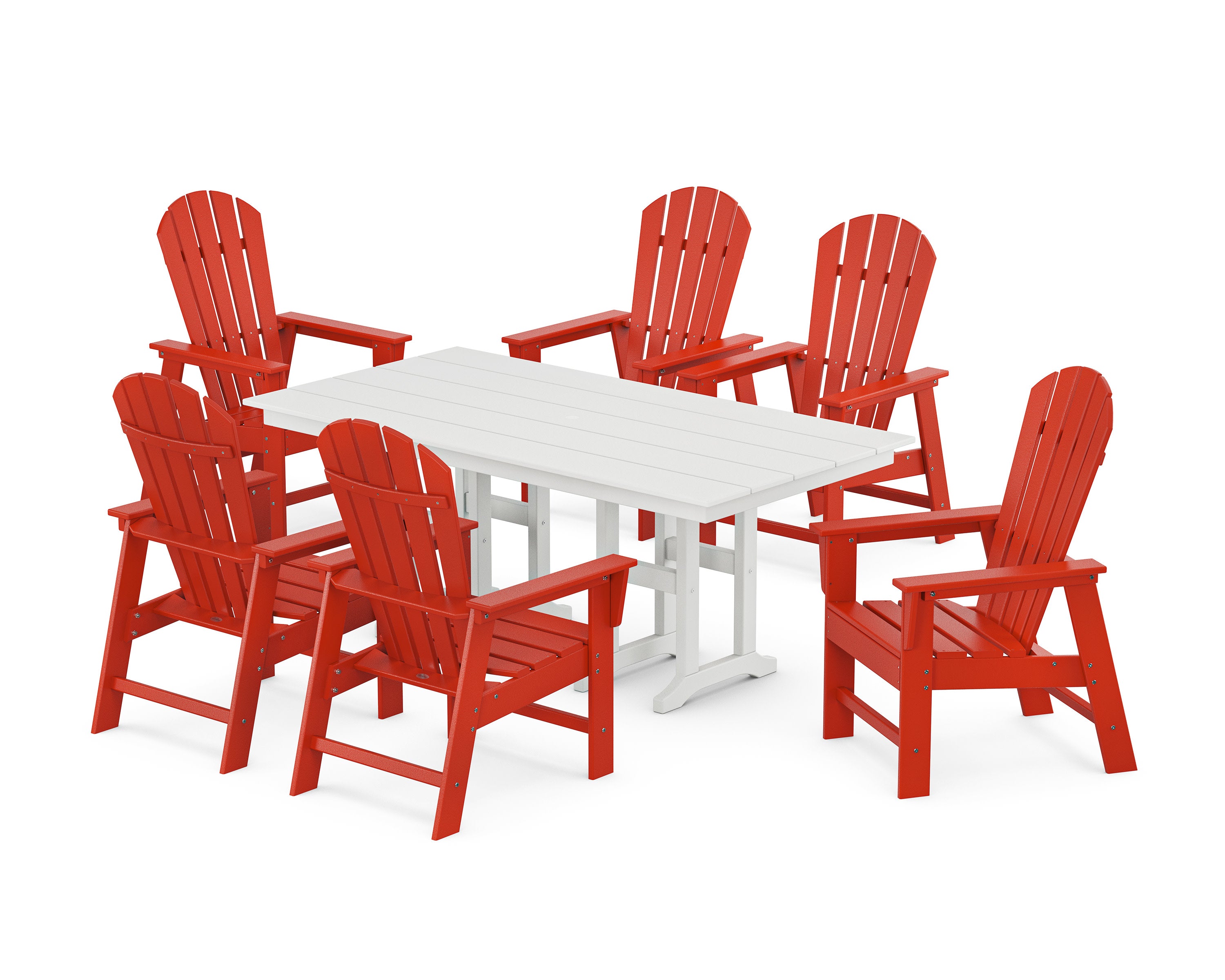 South Beach 7-Piece Farmhouse Dining Set in Sunset Red / White