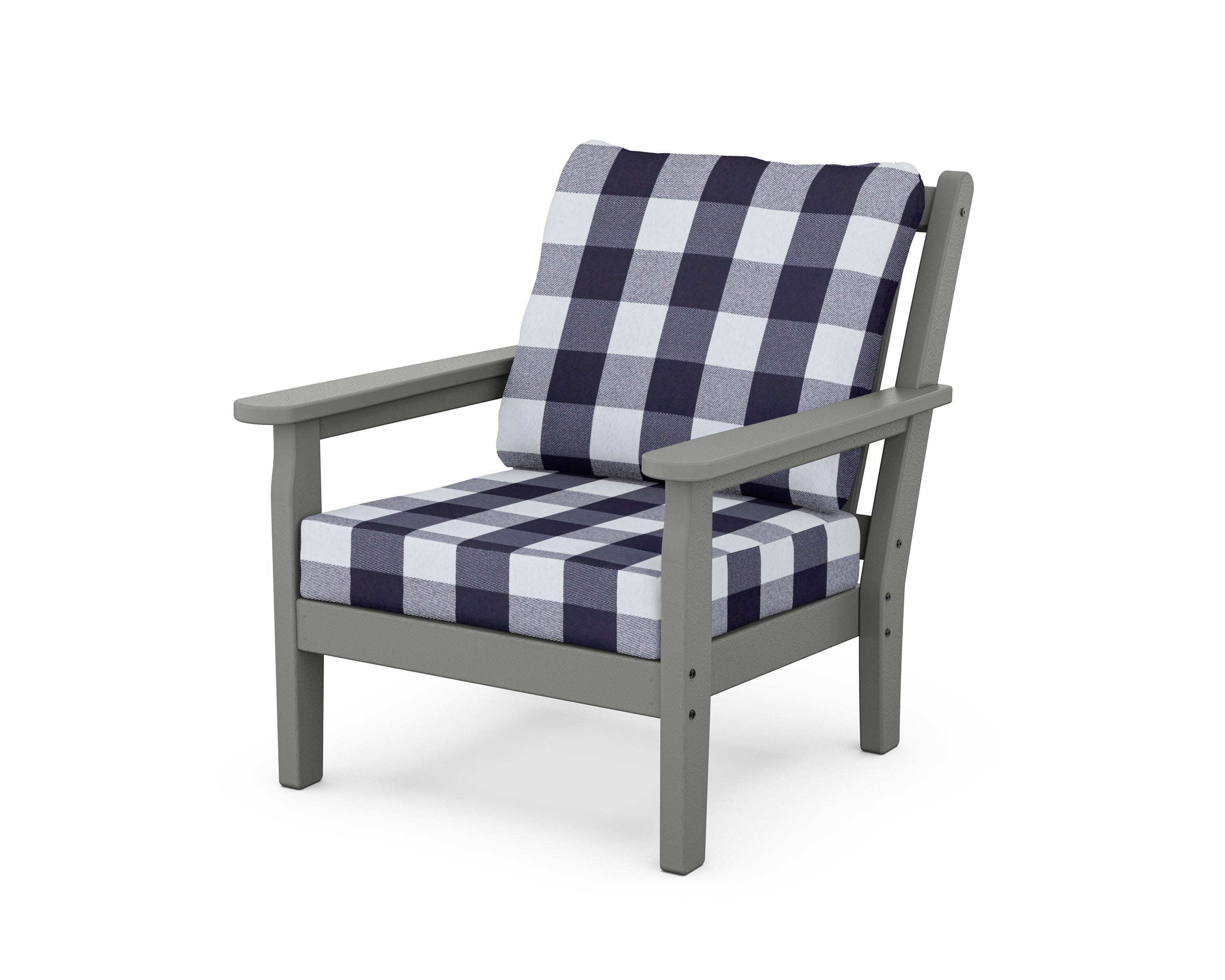 Chippendale Deep Seating Chair in Slate Grey / Buffalo Plaid Navy