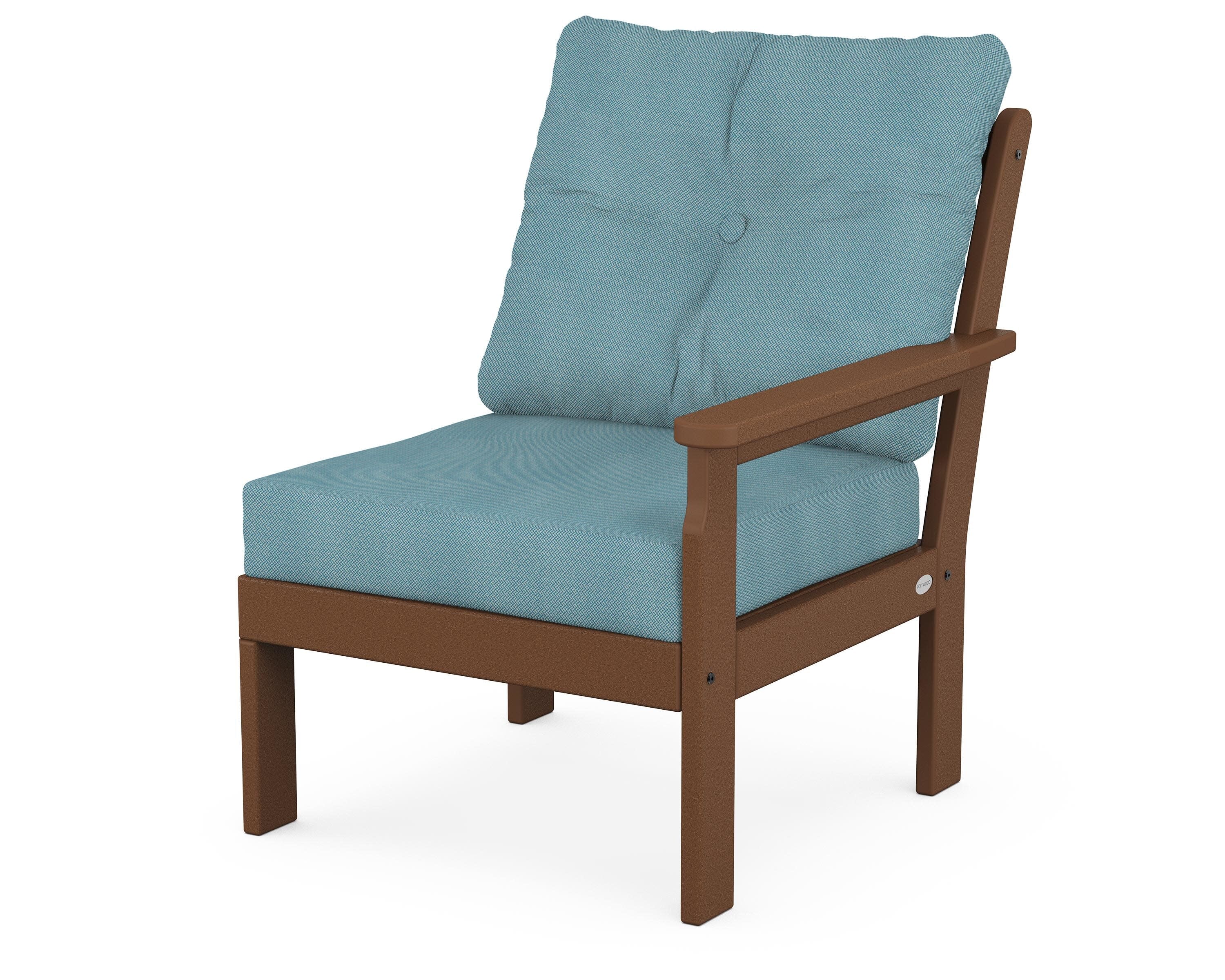 Vineyard Modular Right Arm Chair in Teak / Lattice Sky Blue