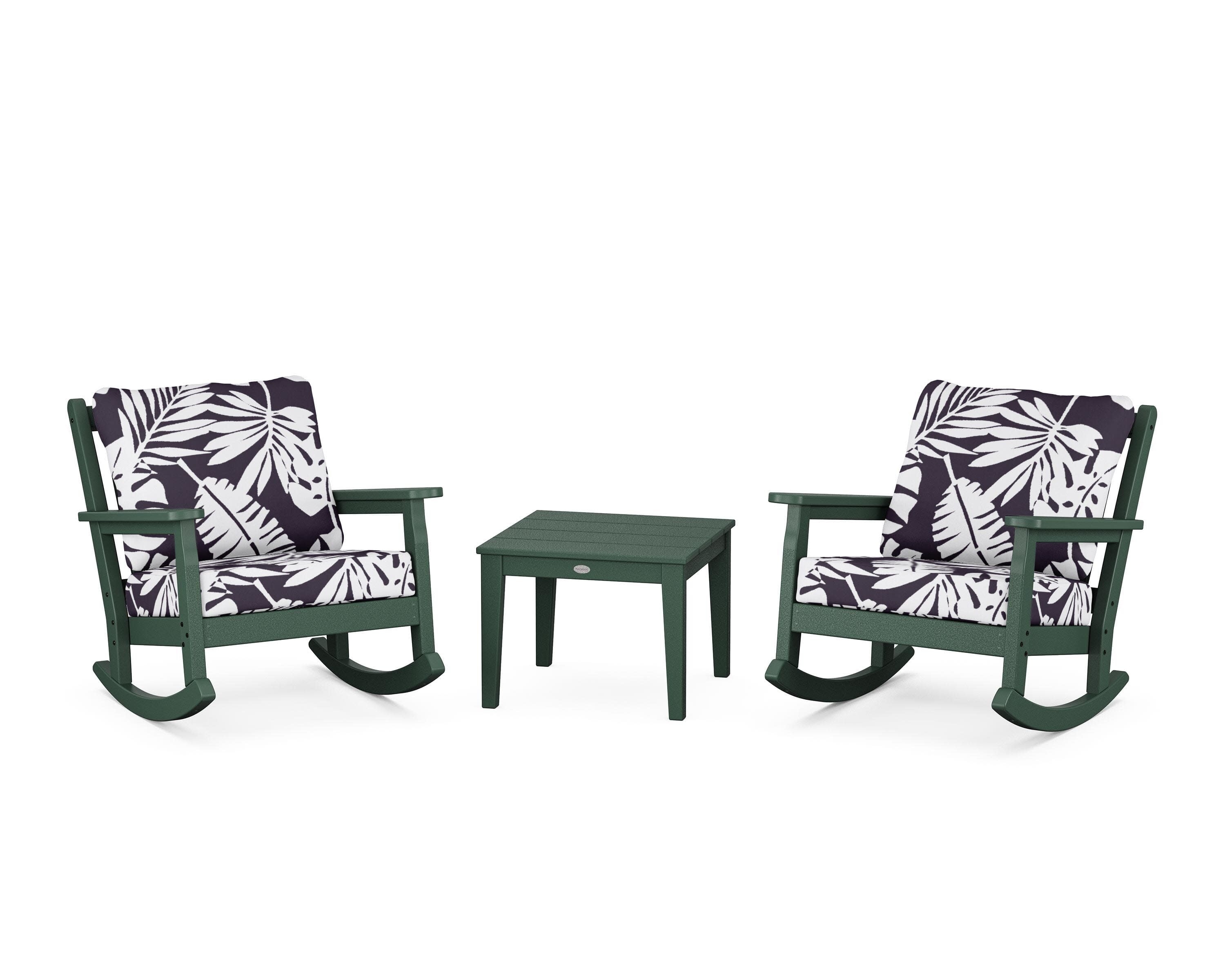 Chippendale 3-Piece Deep Seating Rocker Set in Green / Leaf Navy