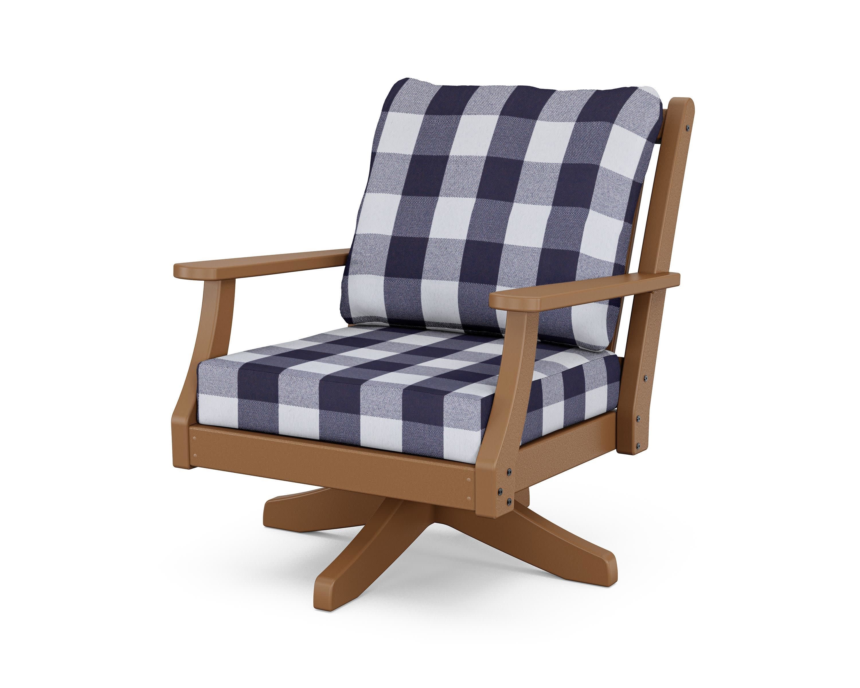 Wovendale Deep Seating Swivel Chair in Teak / Buffalo Plaid Navy