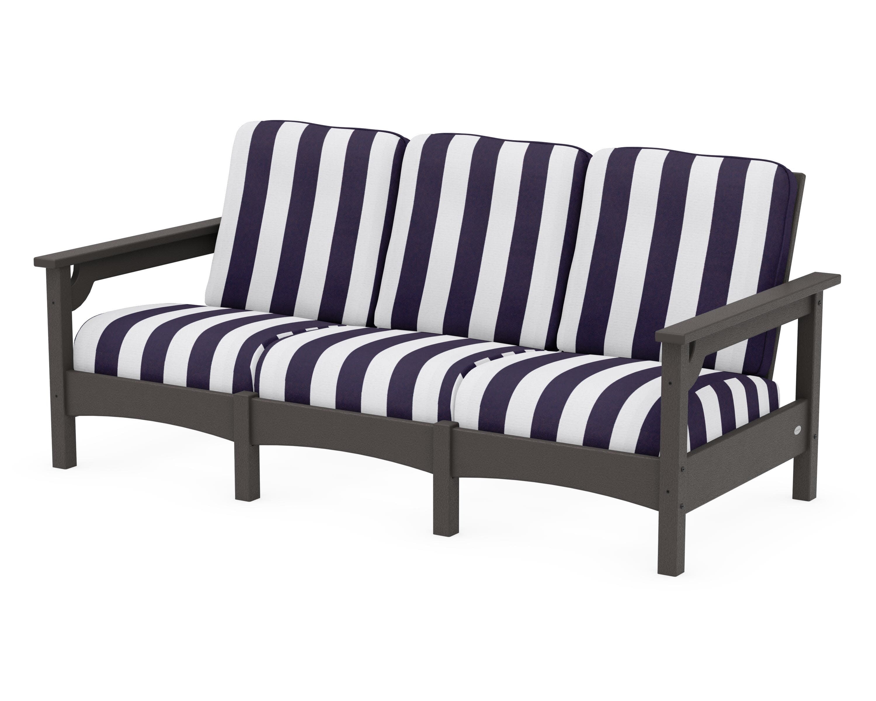Club Sofa in Vintage Coffee / Cabana Stripe Navy