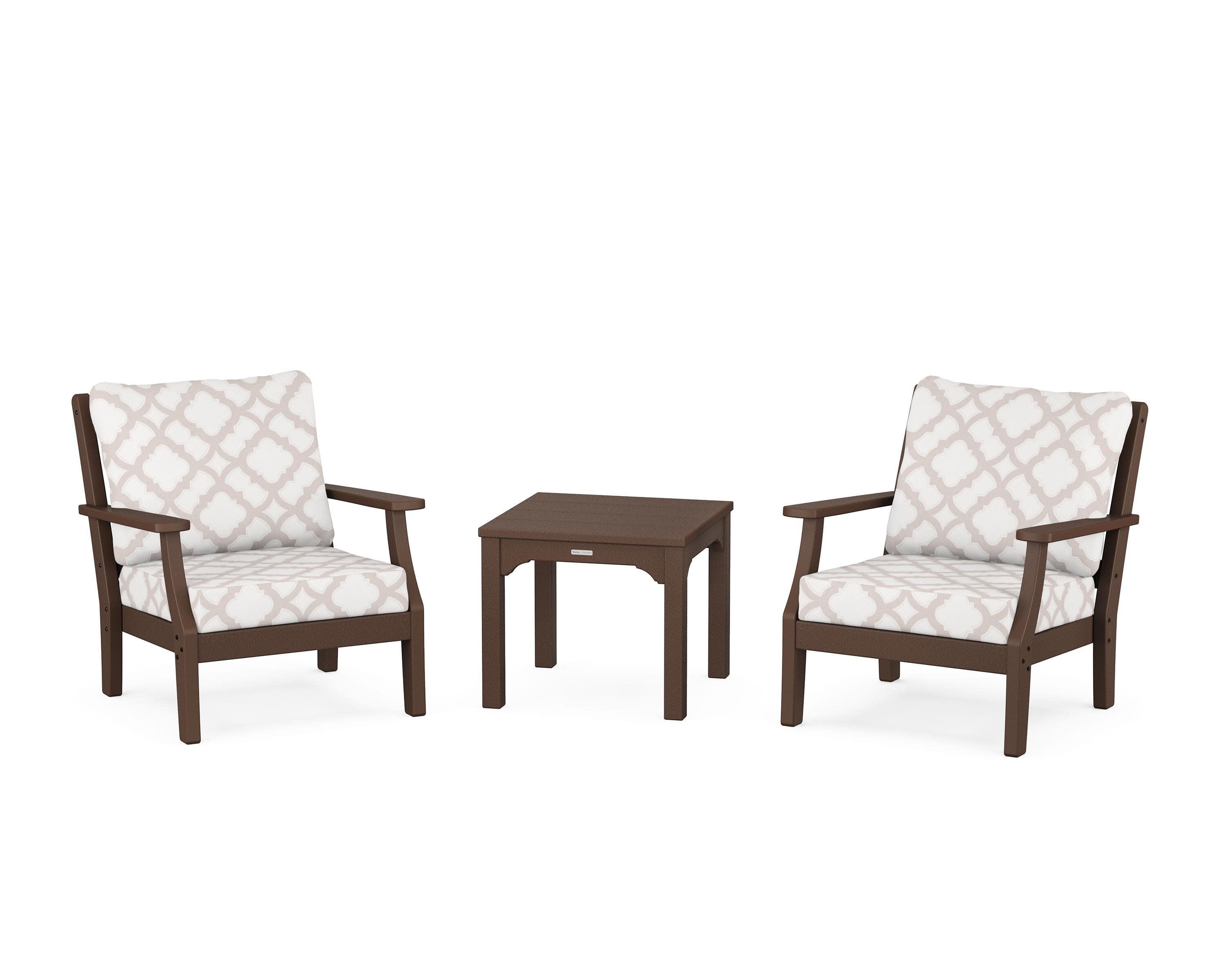 Chinoiserie 3-Piece Deep Seating Set in Mahogany / Trellis Dune Burlap