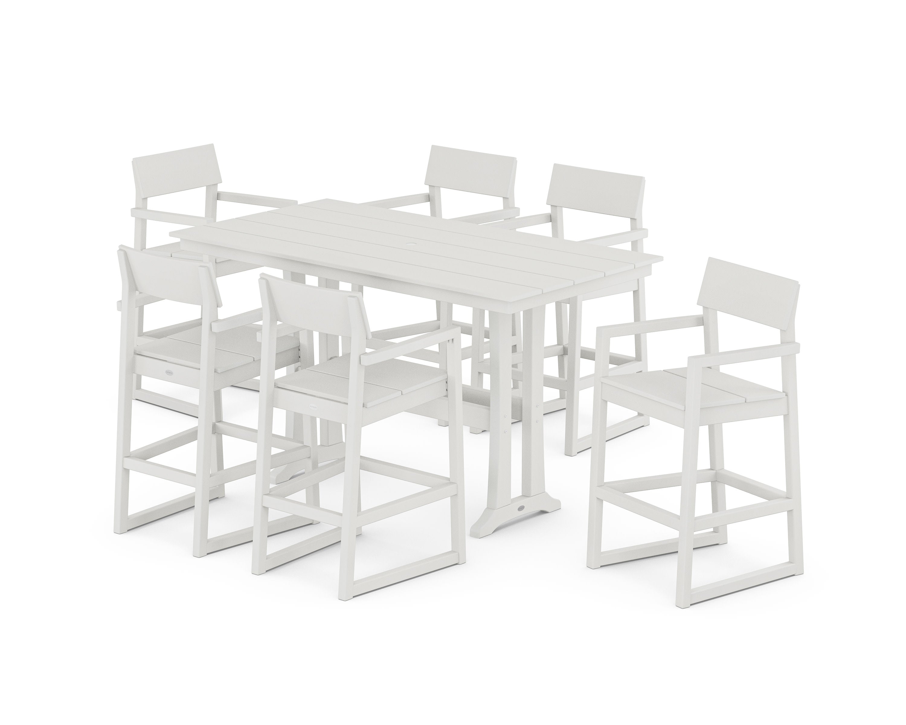 EDGE Arm Chair 7-Piece Farmhouse Bar Set with Trestle Legs in Vintage White