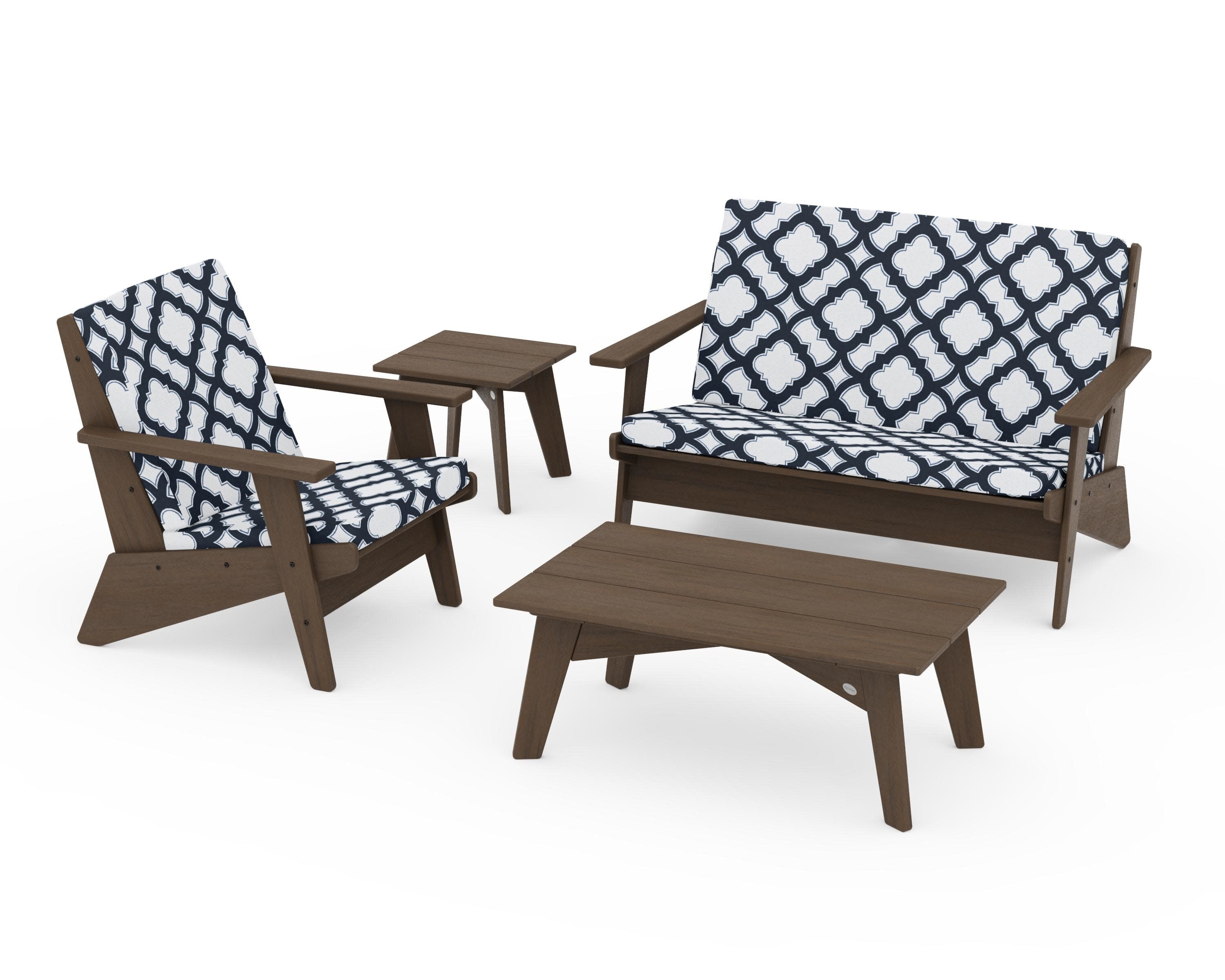Riviera Modern Lounge 4-Piece Set in Kona / Trellis Marine Indigo
