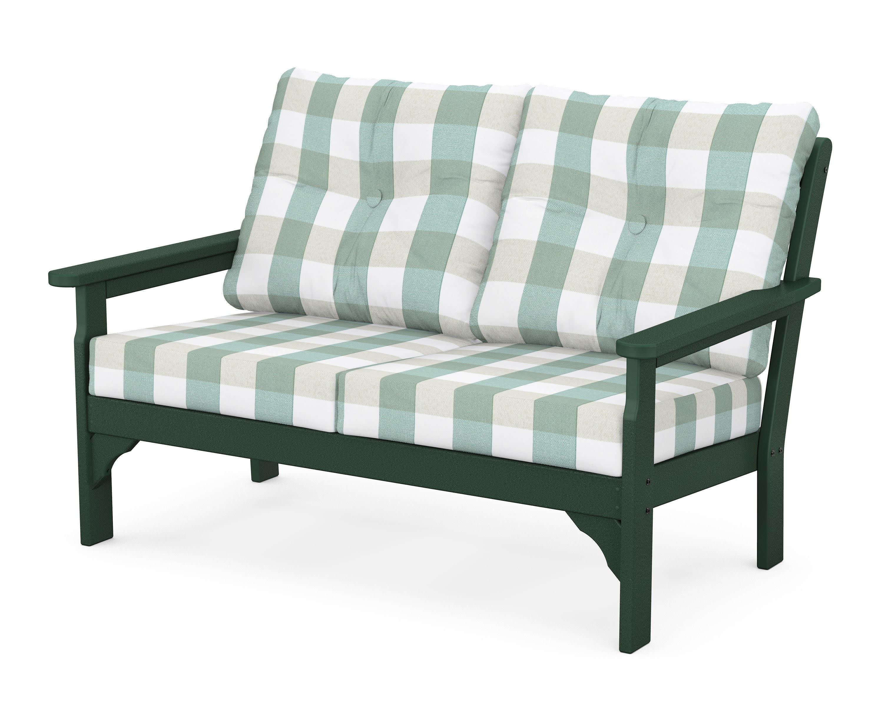 Vineyard Deep Seating Loveseat in Green / Buffalo Plaid Glacier Spa