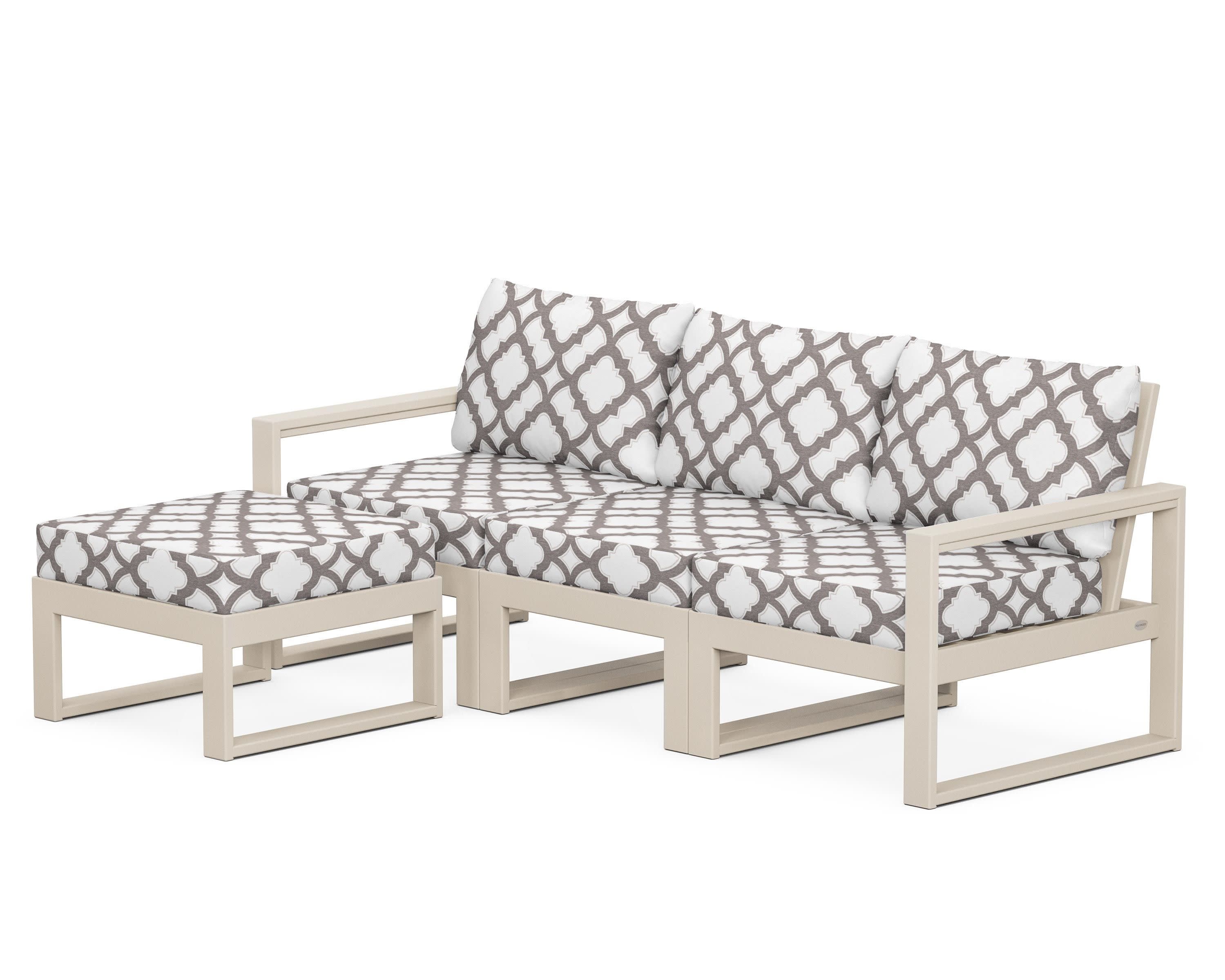 EDGE 4-Piece Modular Deep Seating Set with Ottoman in Sand / Trellis Grey Mist
