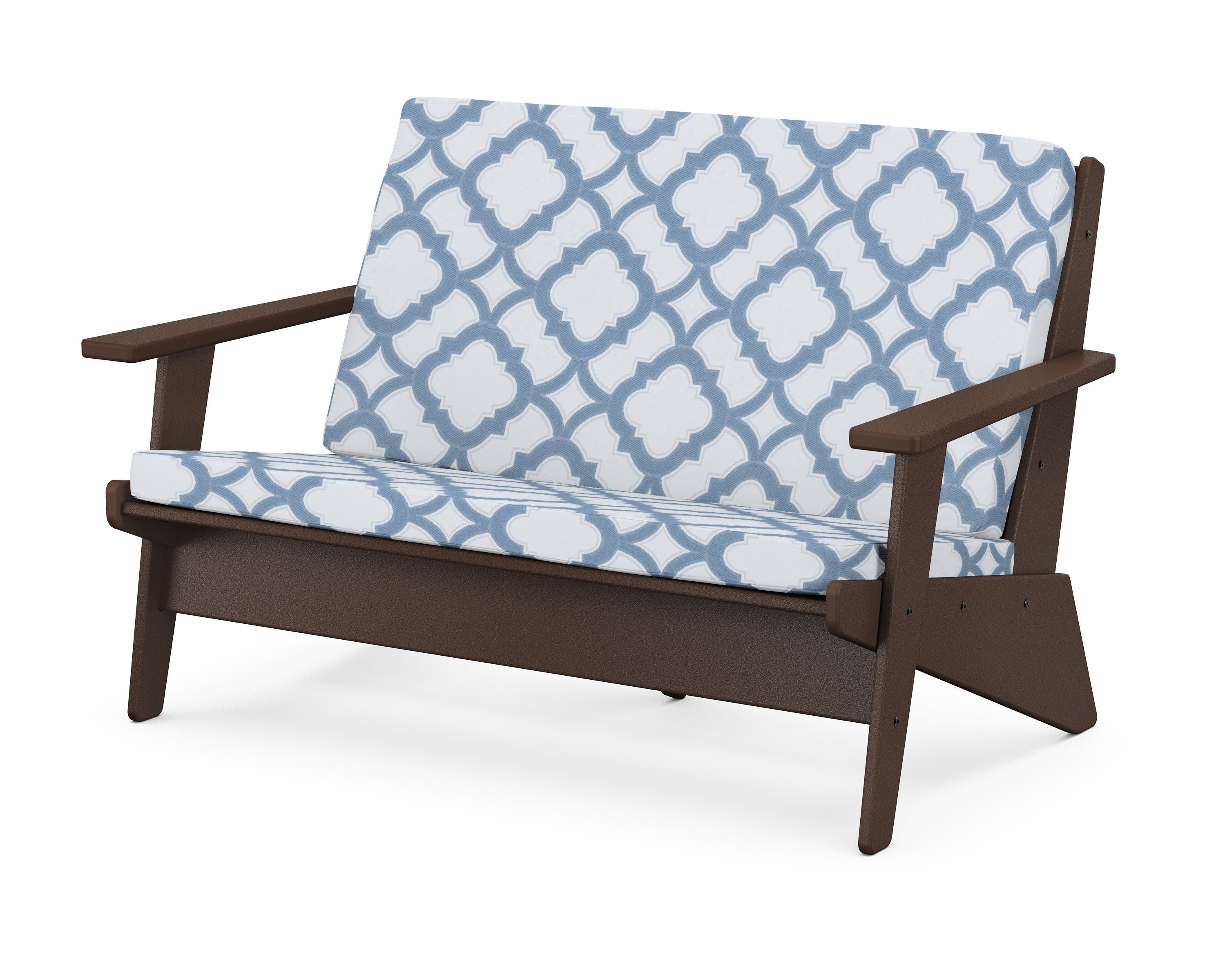 Riviera Modern Lounge Loveseat in Mahogany / Trellis Sky Blue