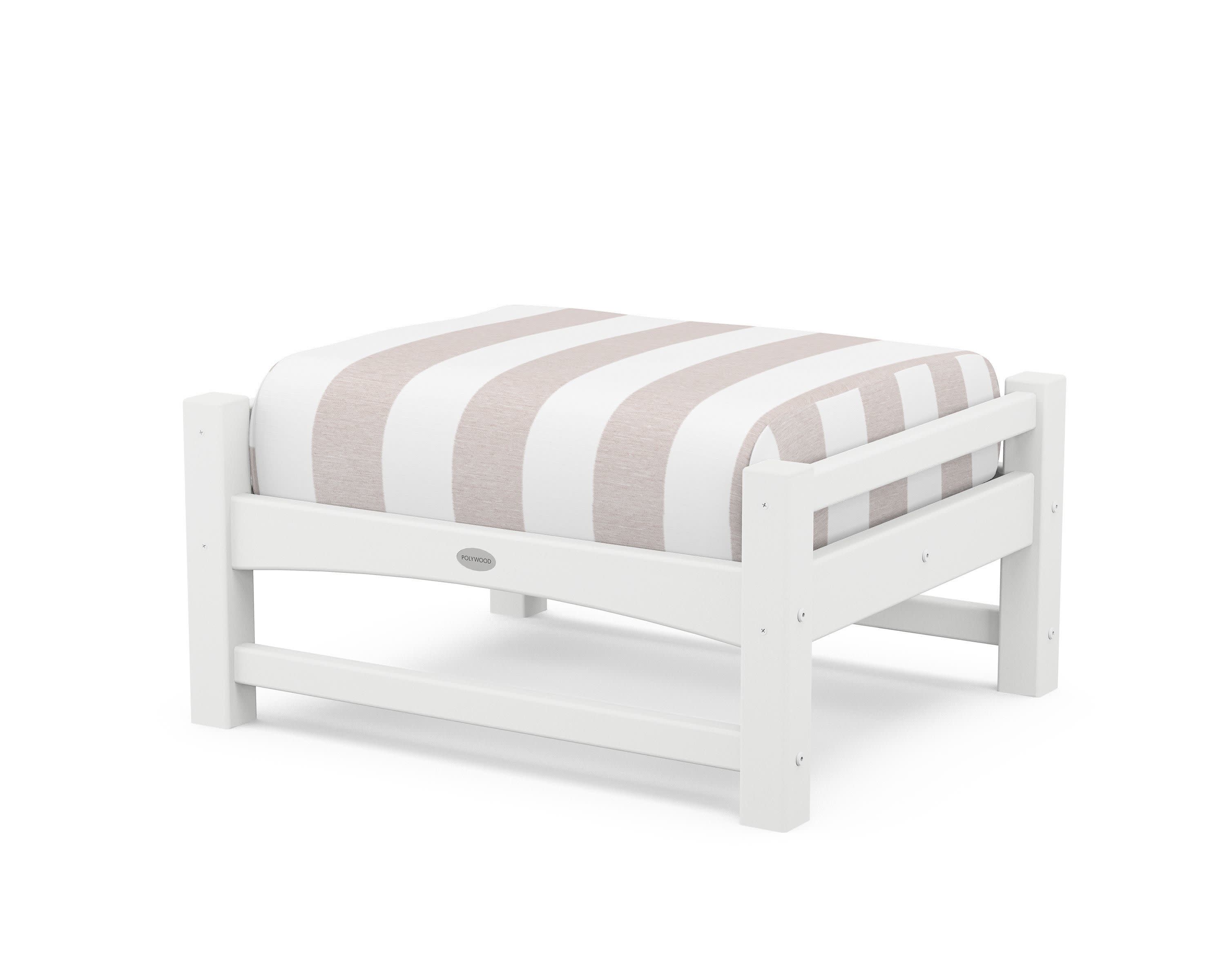Club Ottoman in White / Cabana Stripe Dune Burlap