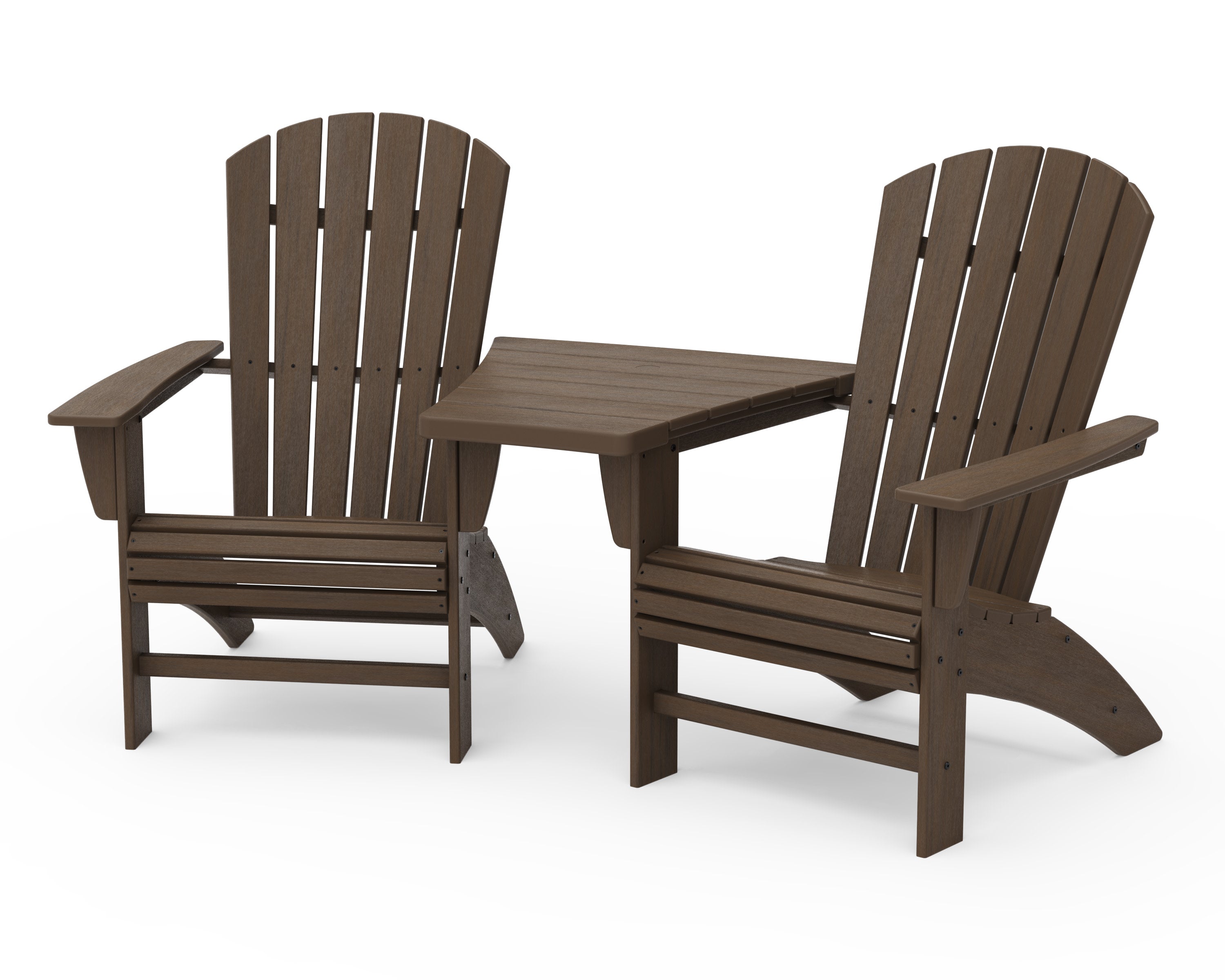 Nautical 3-Piece Curveback Adirondack Set with Angled Connecting Table in Kona