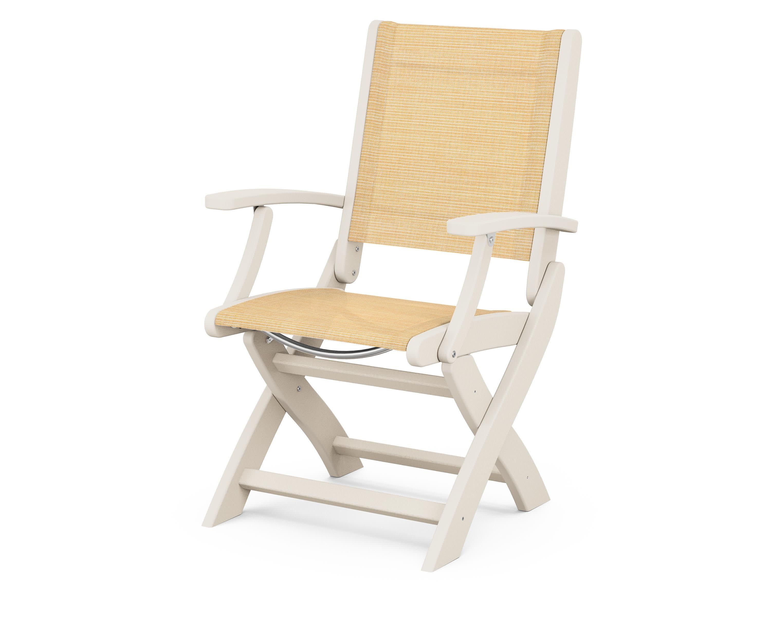 Coastal Folding Chair in Sand / Dupioni Apricot Sling