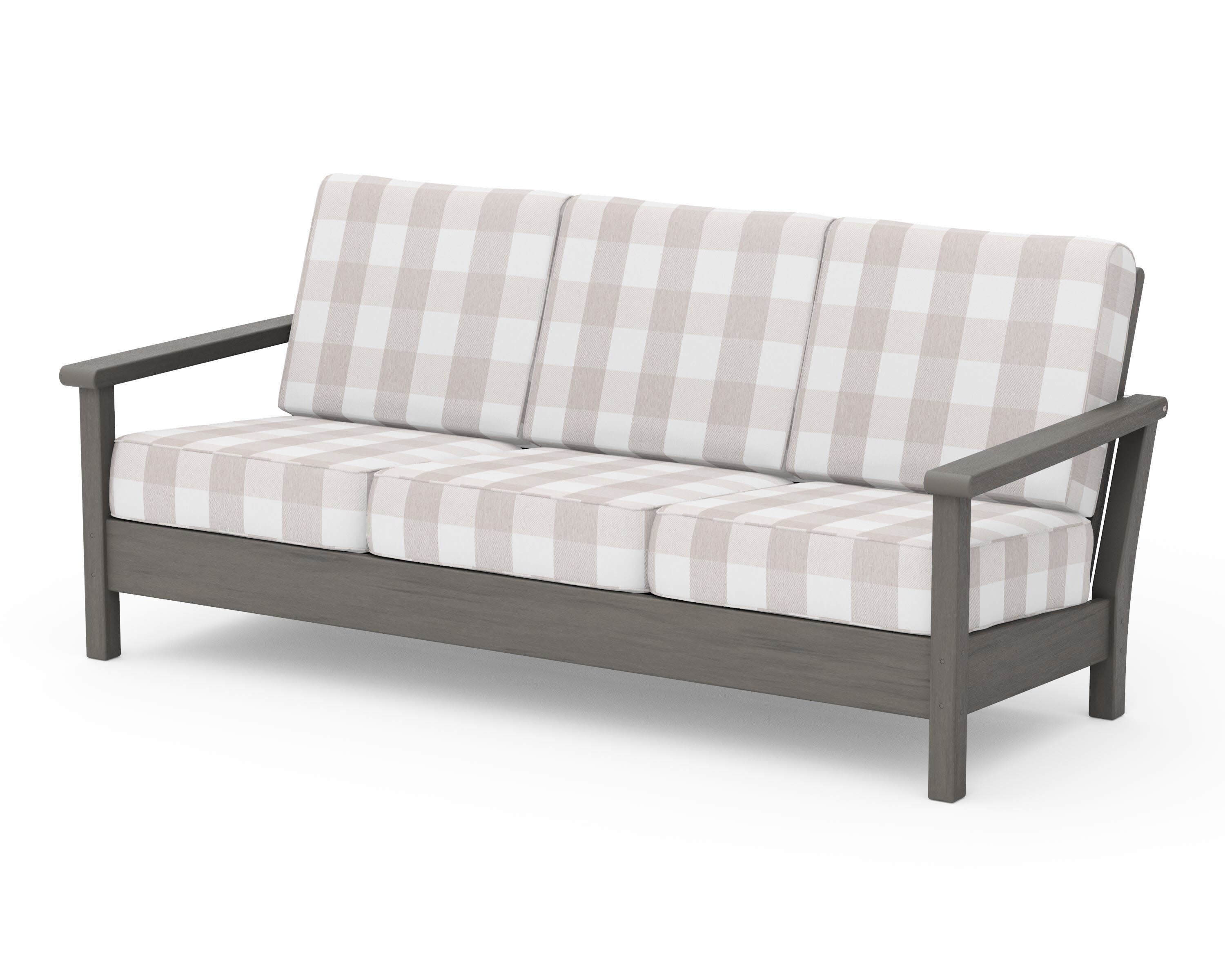 Harbour Deep Seating Sofa in Driftwood / Buffalo Plaid Dune Burlap