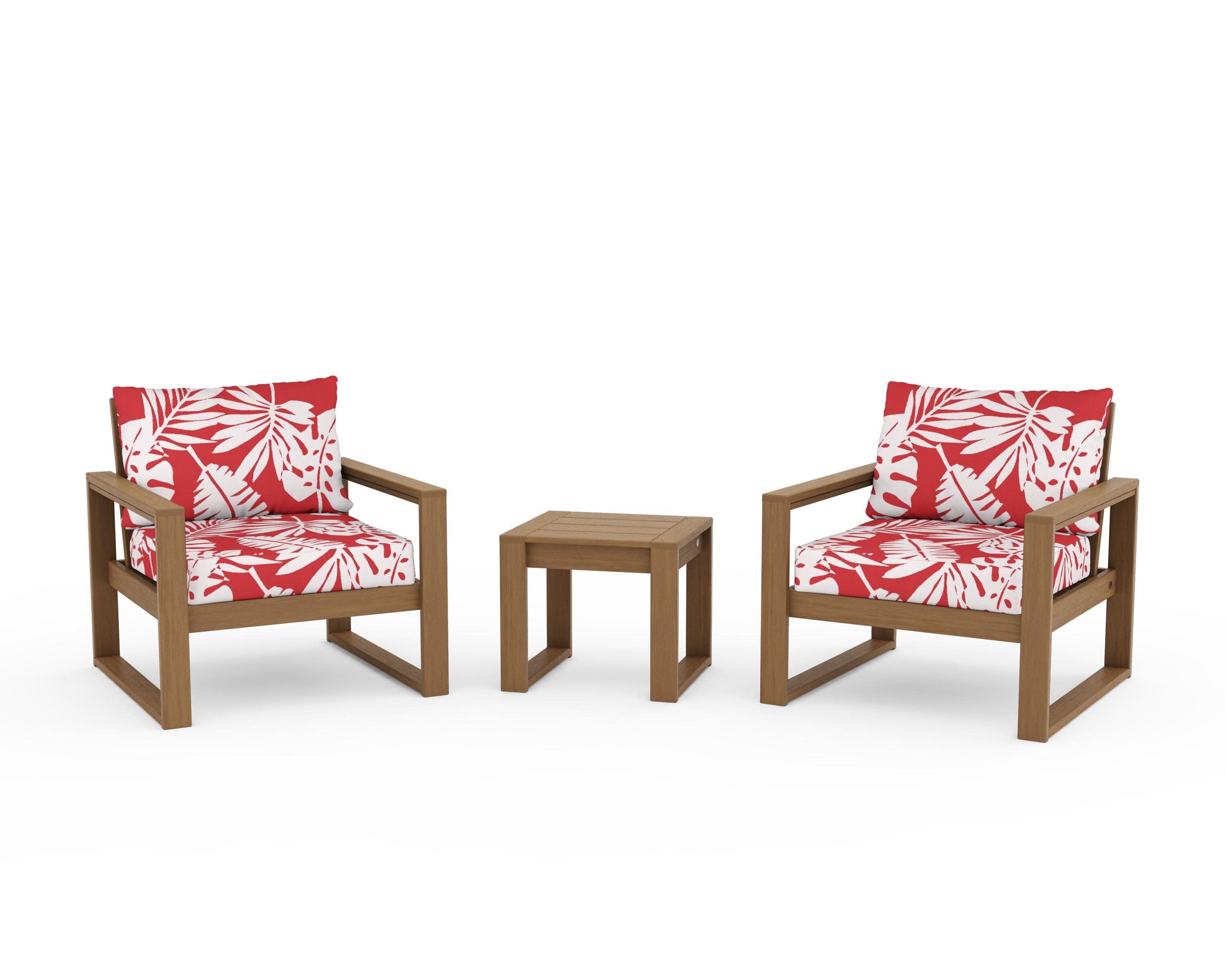 EDGE Sectional 3-Piece Deep Seating Set in Natural / Leaf Crimson