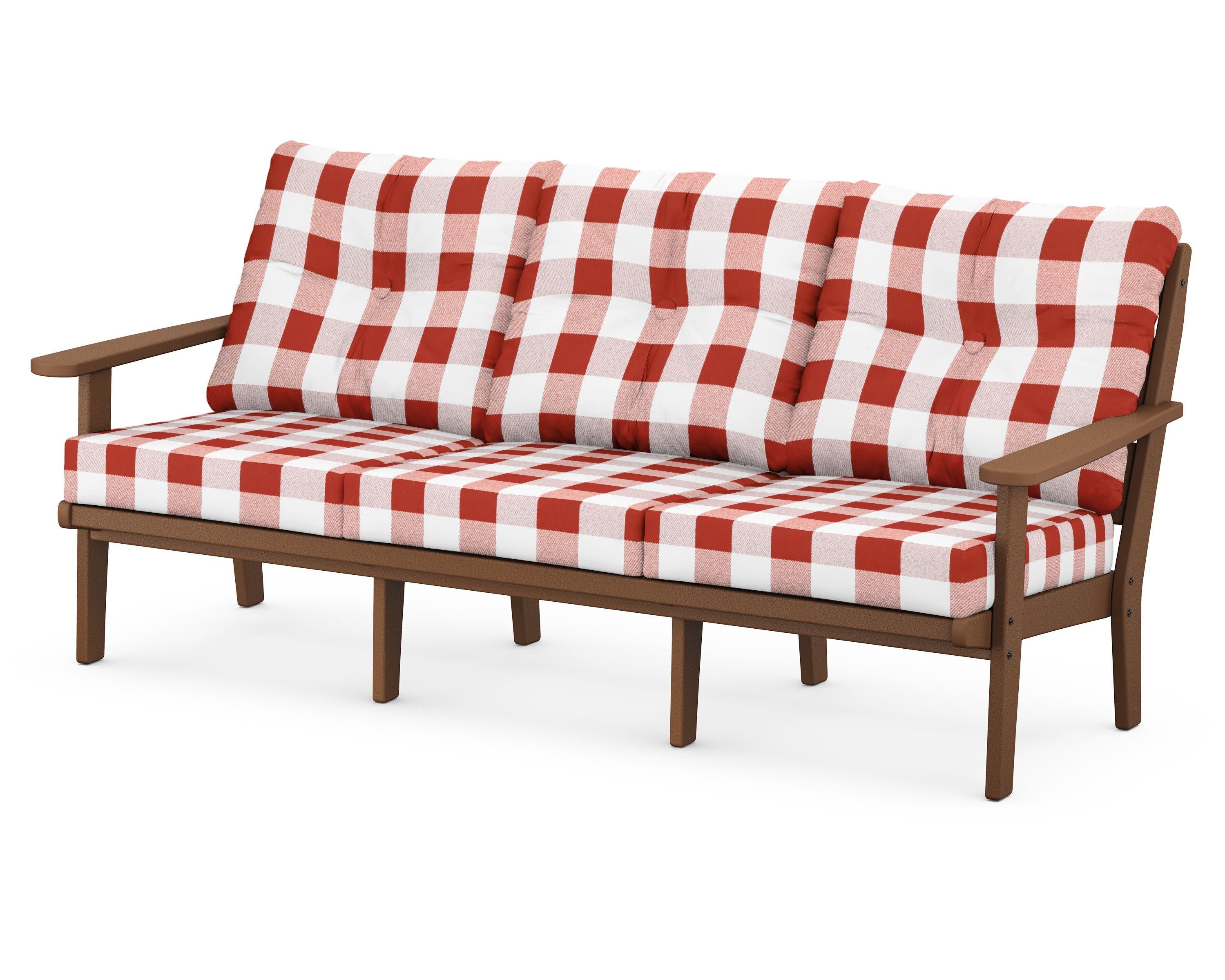 Lakeside Deep Seating Sofa in Teak / Buffalo Plaid Crimson