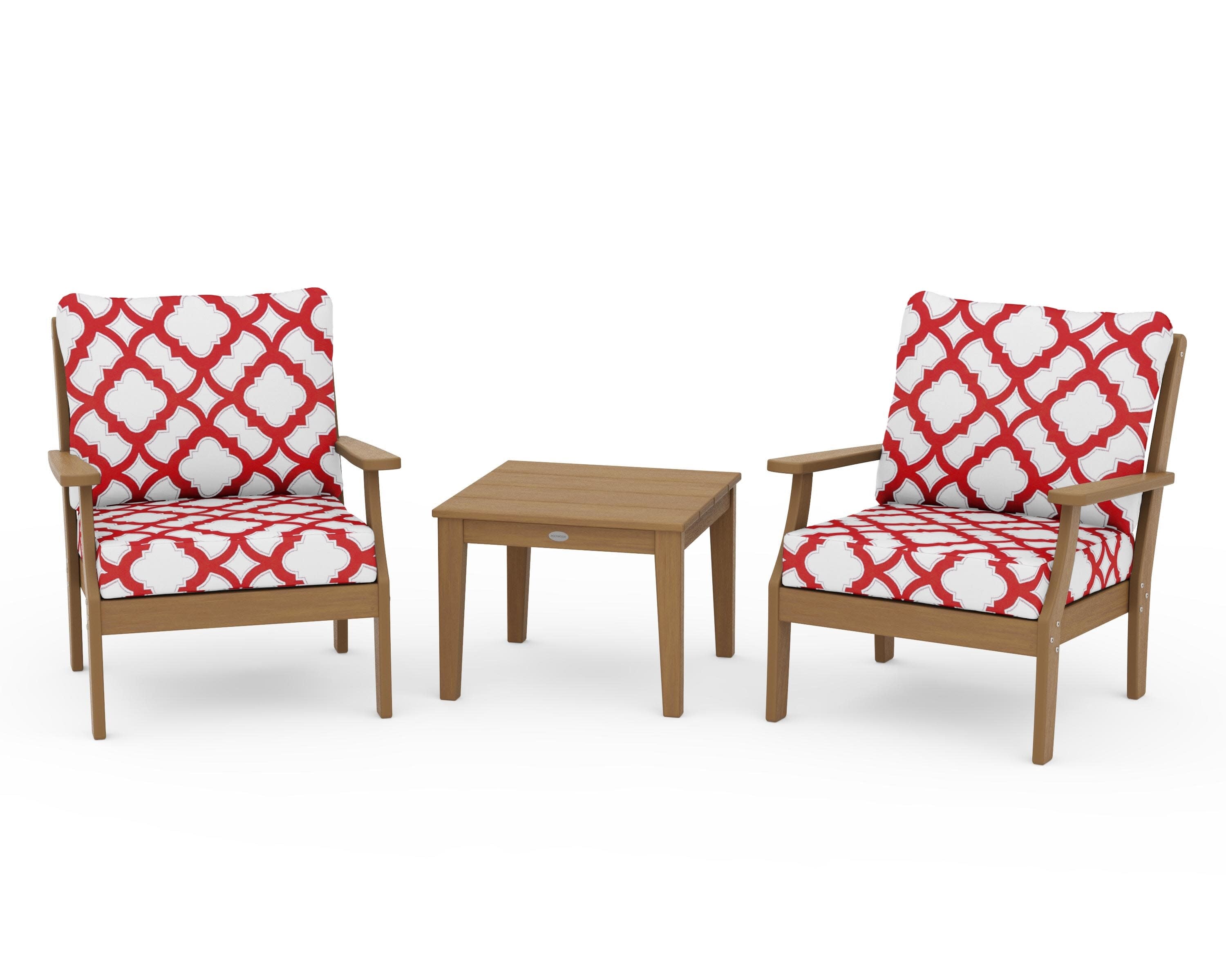 Braxton 3-Piece Deep Seating Set in Natural / Trellis Crimson
