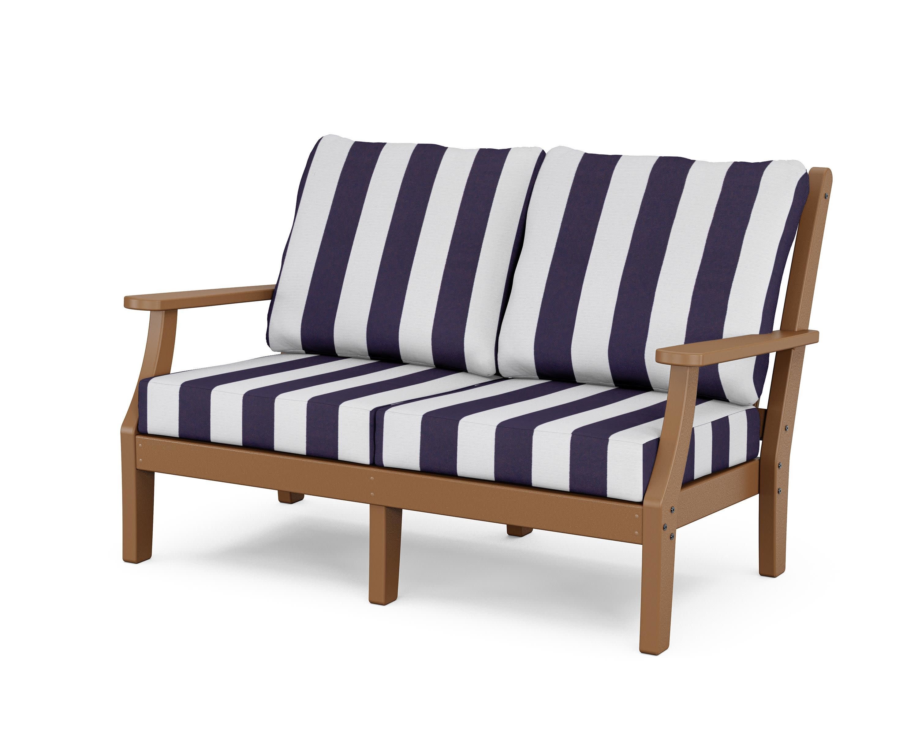 Wovendale Deep Seating Loveseat in Teak / Cabana Stripe Navy
