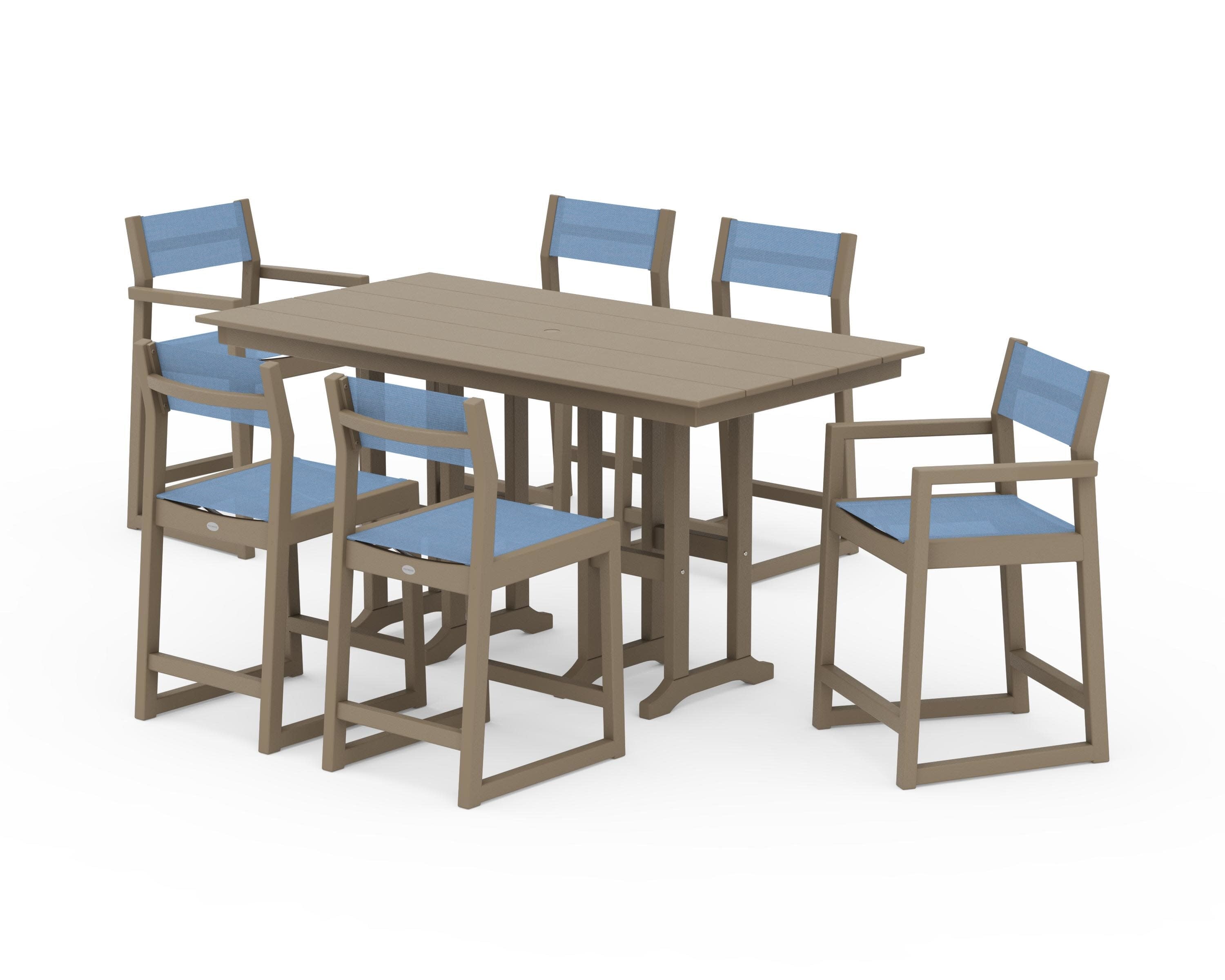 EDGE Sling 7-Piece Farmhouse Counter Set in Vintage Sahara / Poolside Sling