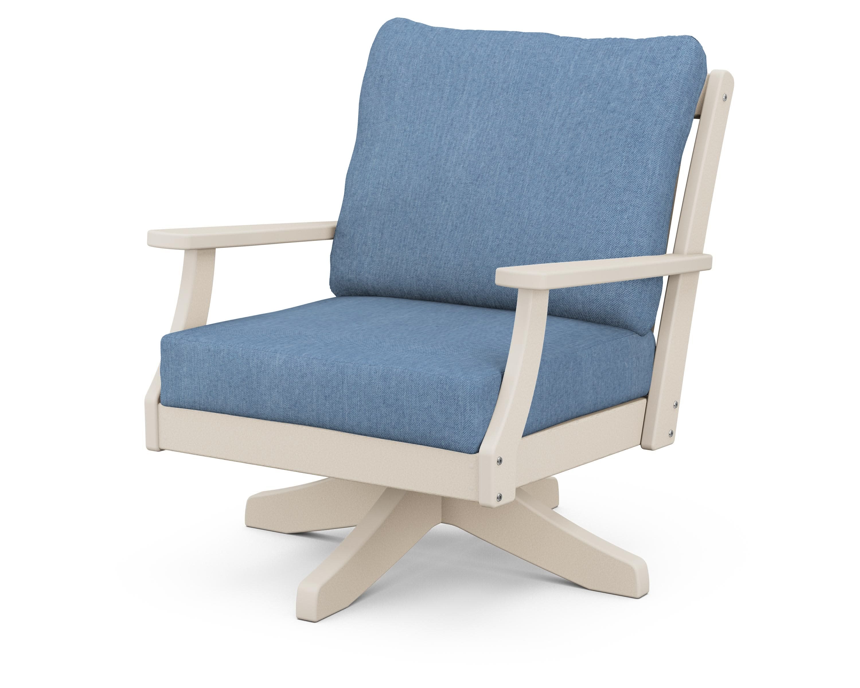 Braxton Deep Seating Swivel Chair in Sand / Sky Blue