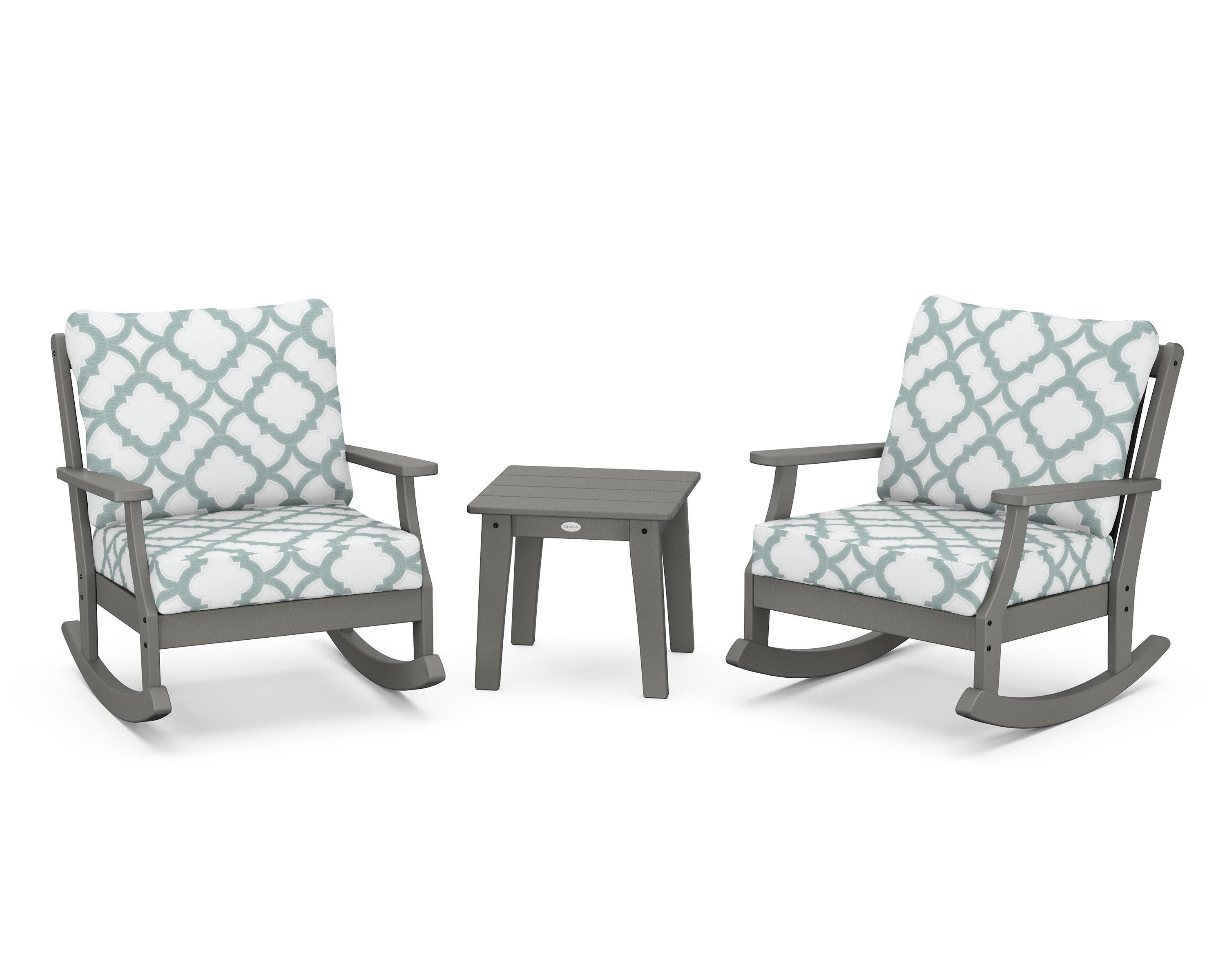 Braxton 3-Piece Deep Seating Rocker Set in Slate Grey / Trellis Glacier Spa