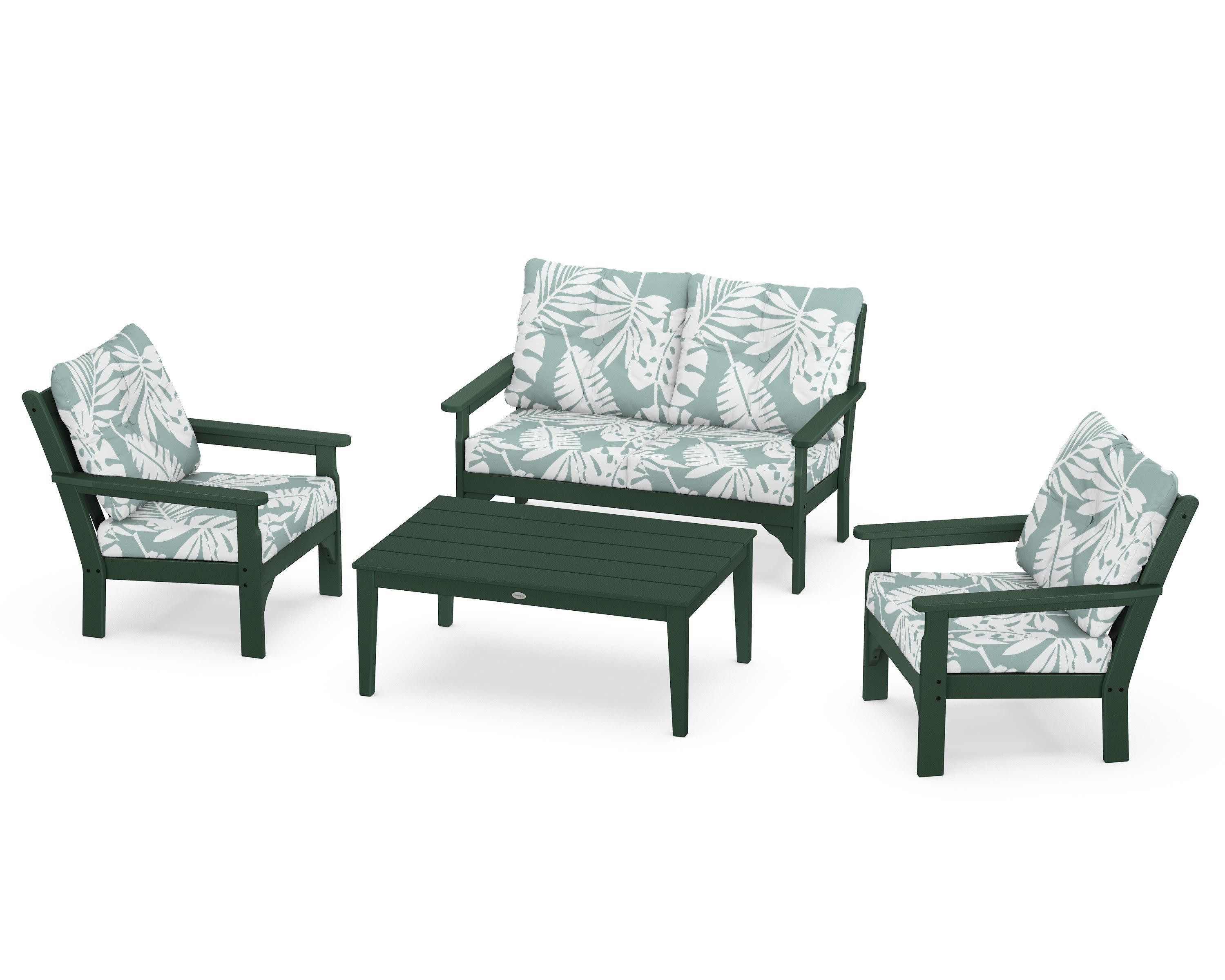 Vineyard 4-Piece Deep Seating Set in Green / Leaf Glacier Spa