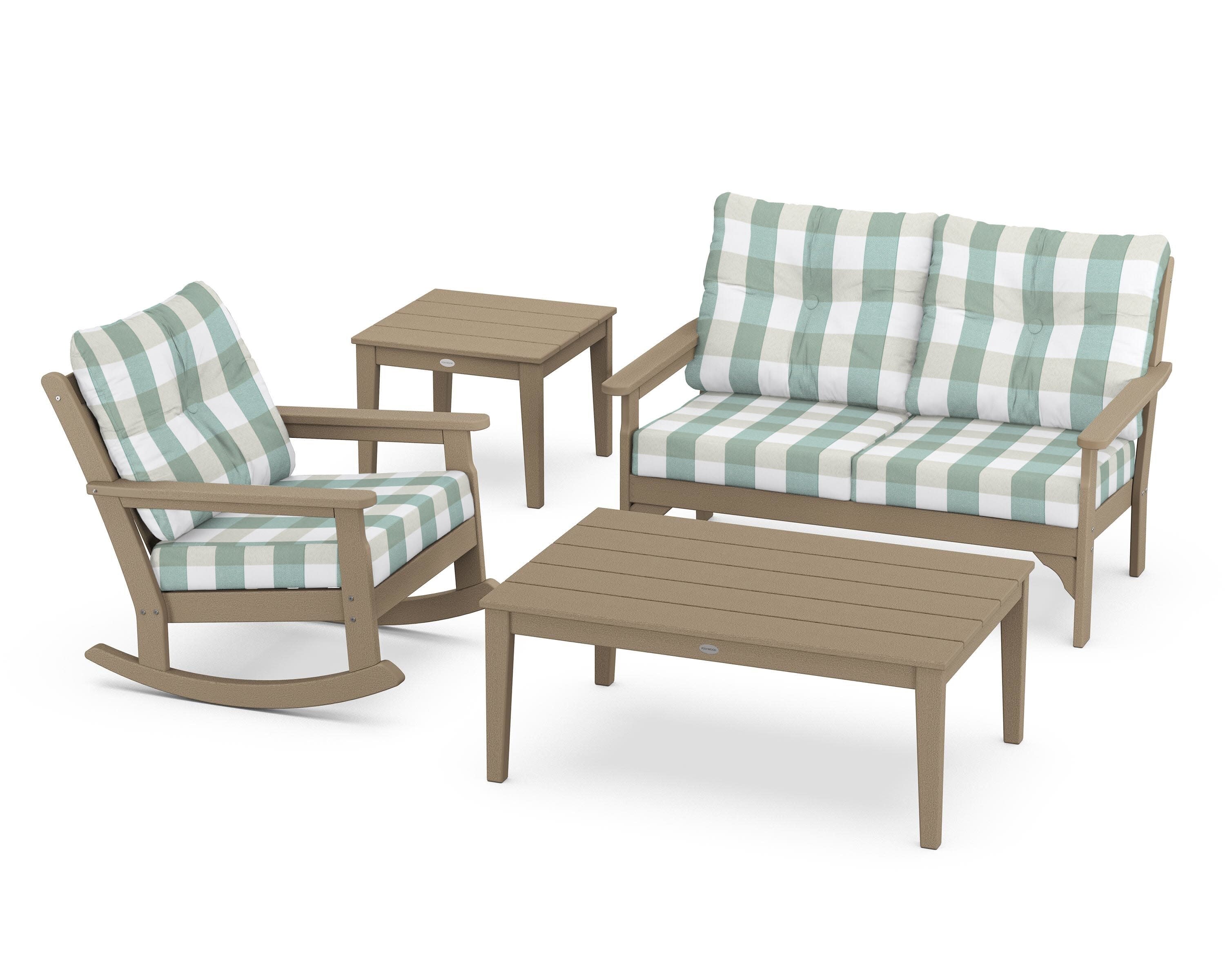 Vineyard 4-Piece Deep Seating Rocker Set in Vintage Sahara / Buffalo Plaid Glacier Spa
